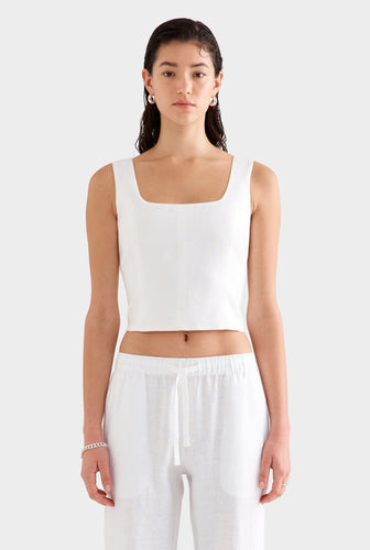 Linen Panelled Top -  White