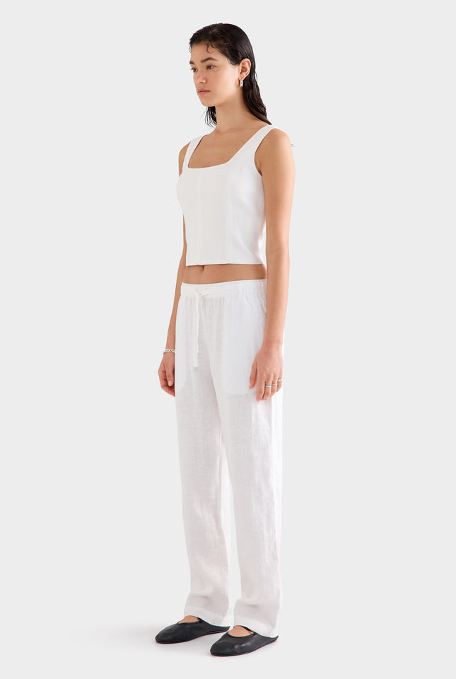 Linen Panelled Top -  White