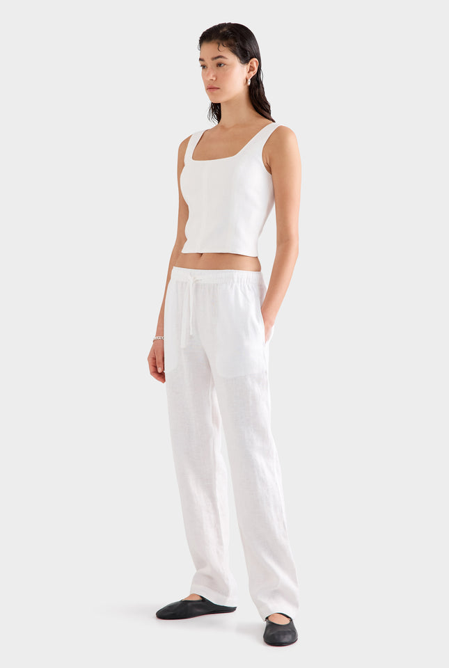 Linen Panelled Top -  White