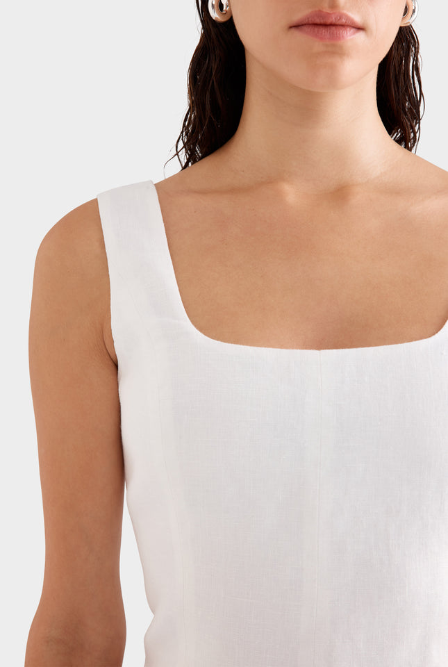 Linen Panelled Top -  White