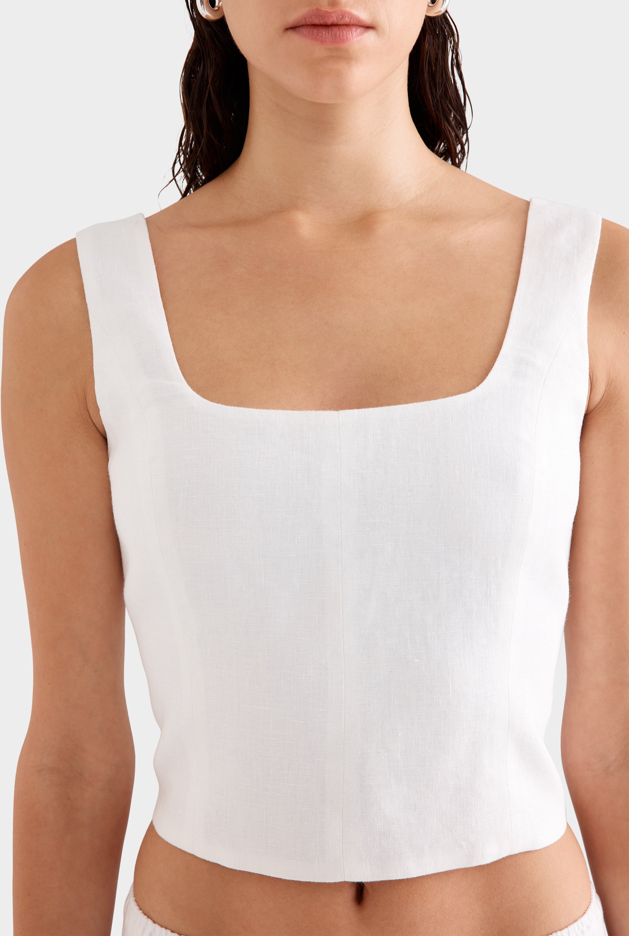 Linen Panelled Top -  White