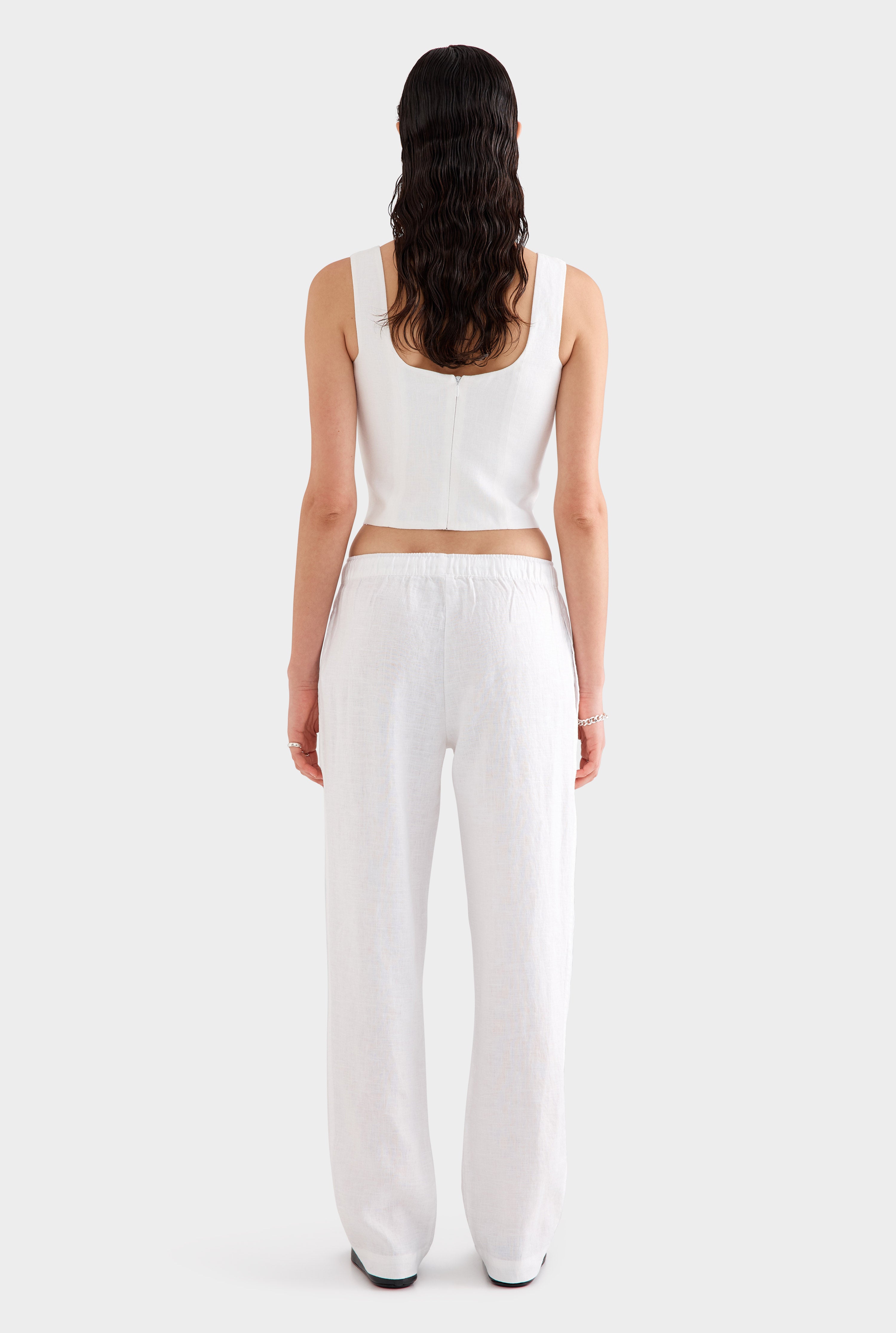 Linen Panelled Top -  White