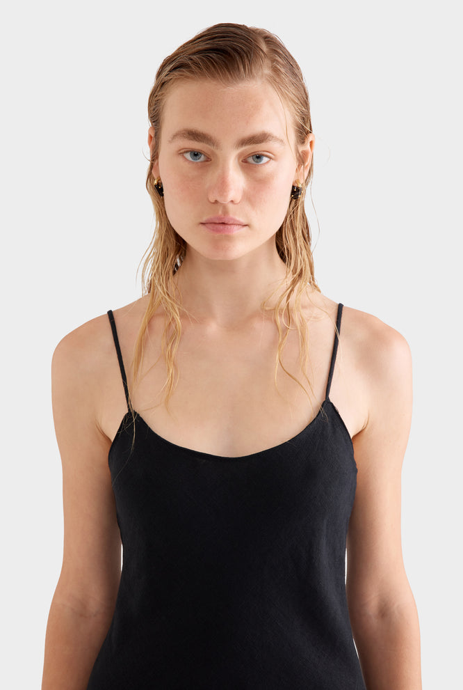 Linen Slip Dress - Black