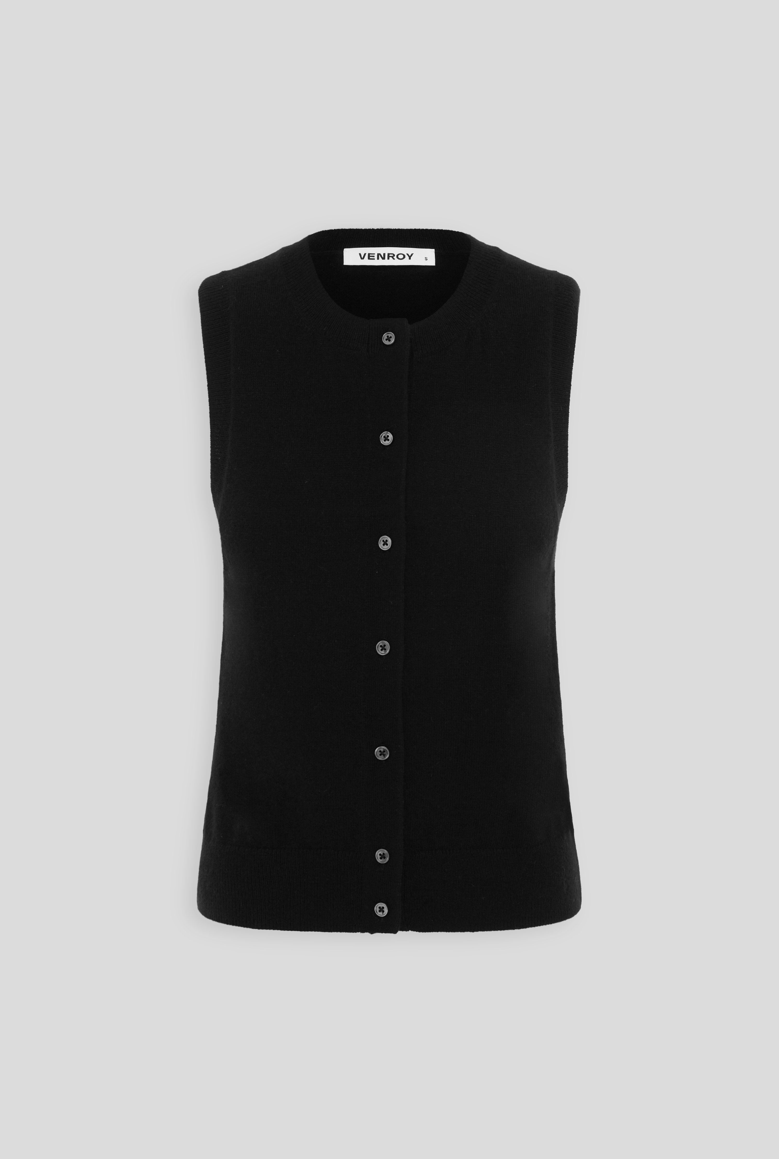 Cashmere Button Tank - Black