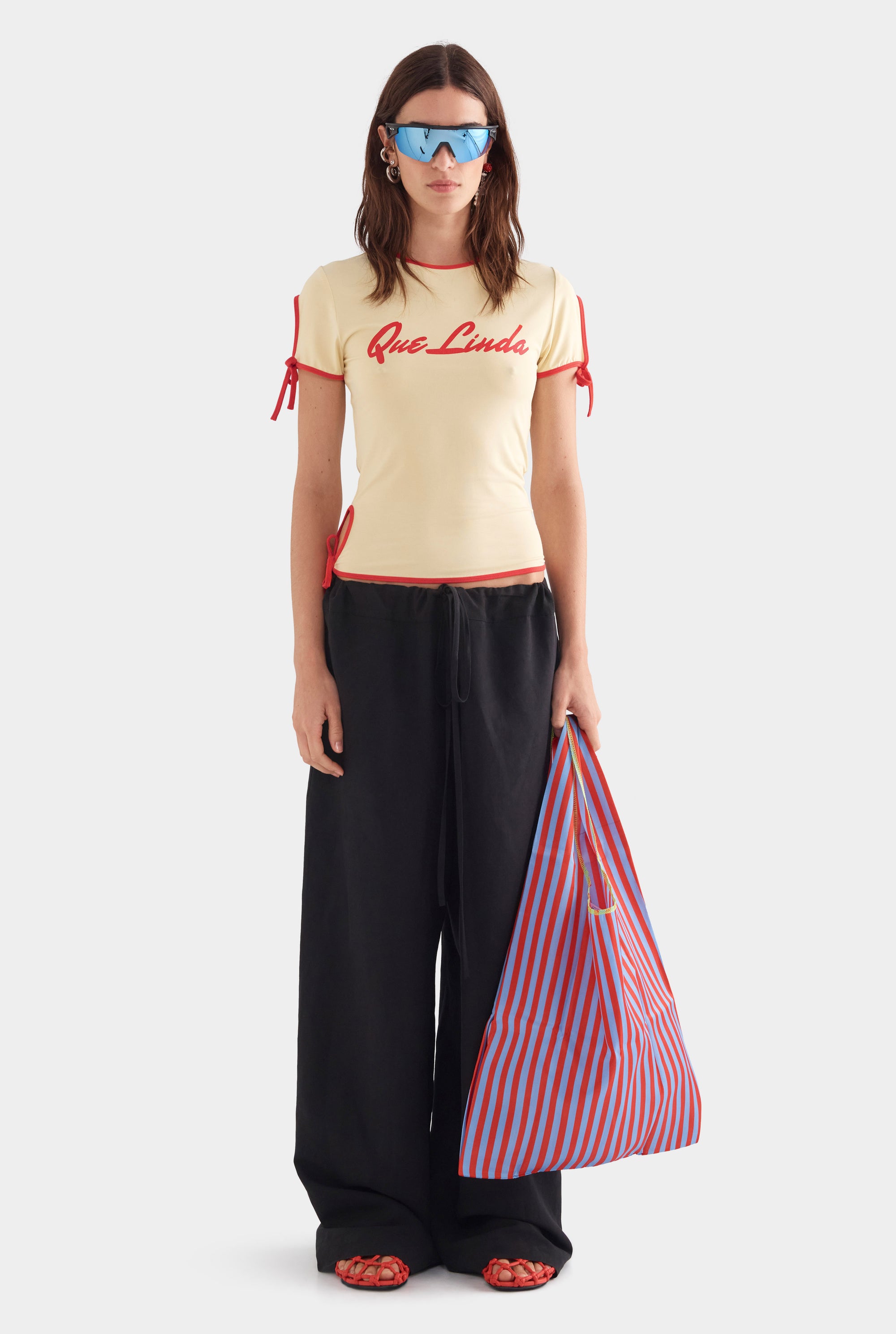 Contrast Jersey Tee - Dusty Yellow/Red Que Linda