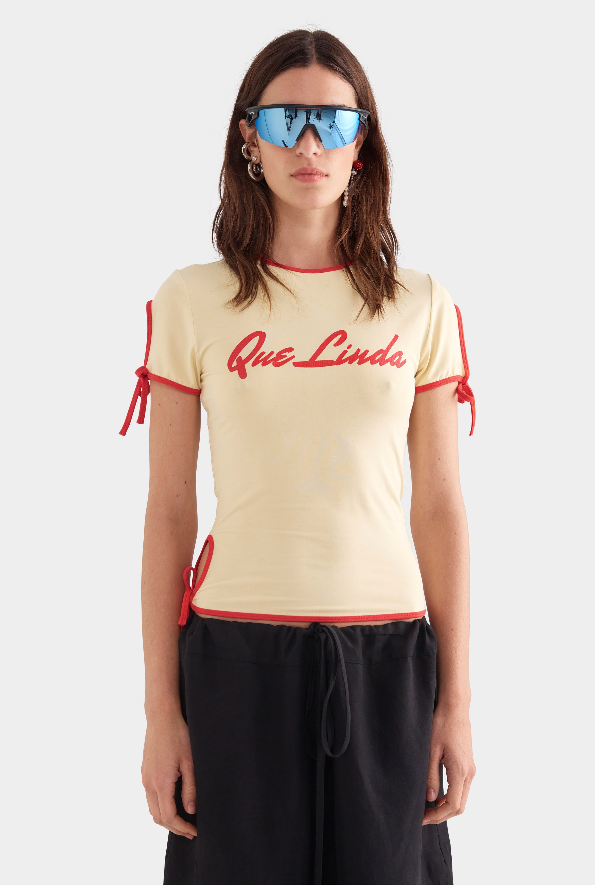 Contrast Jersey Tee - Dusty Yellow/Red Que Linda