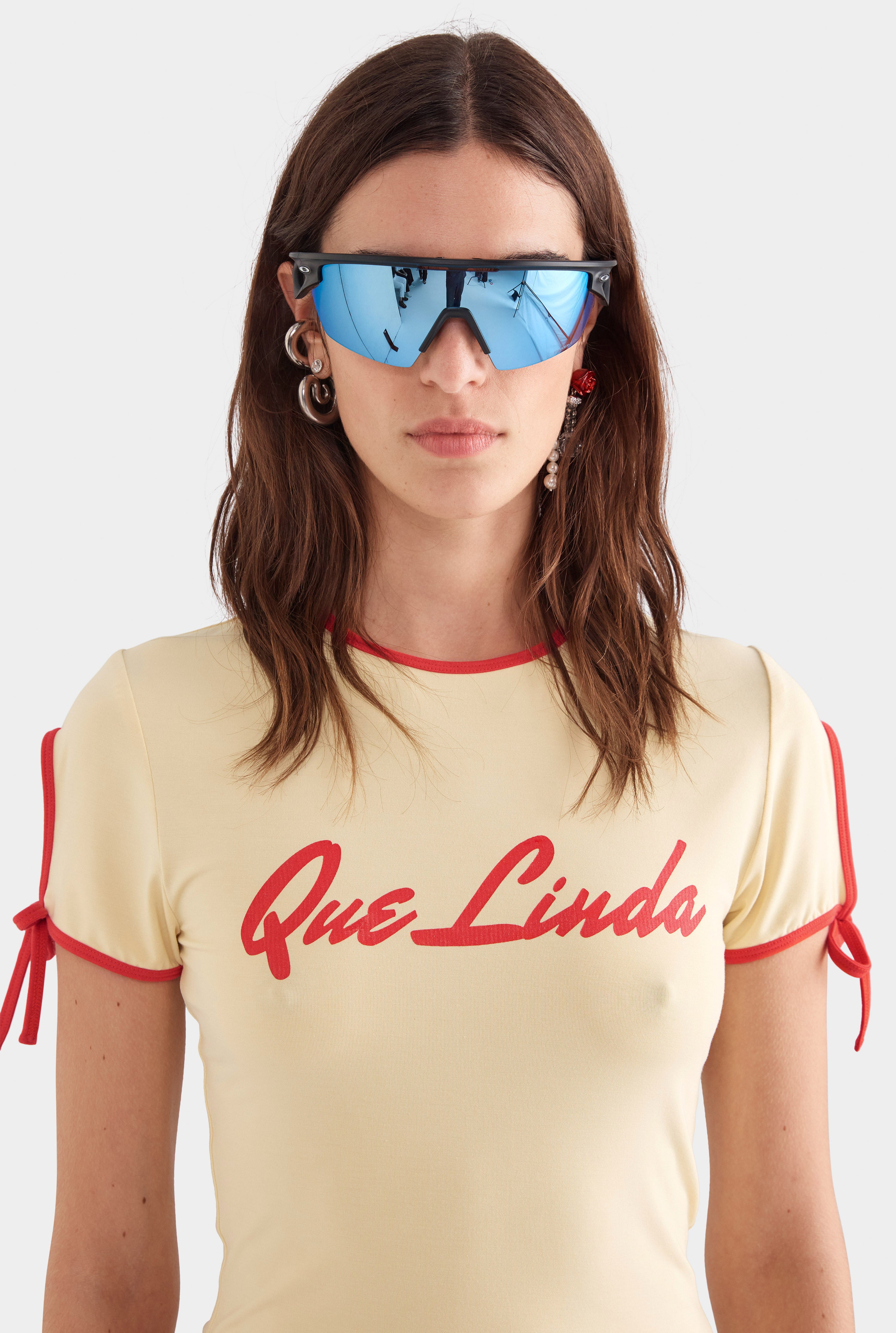 Contrast Jersey Tee - Dusty Yellow/Red Que Linda