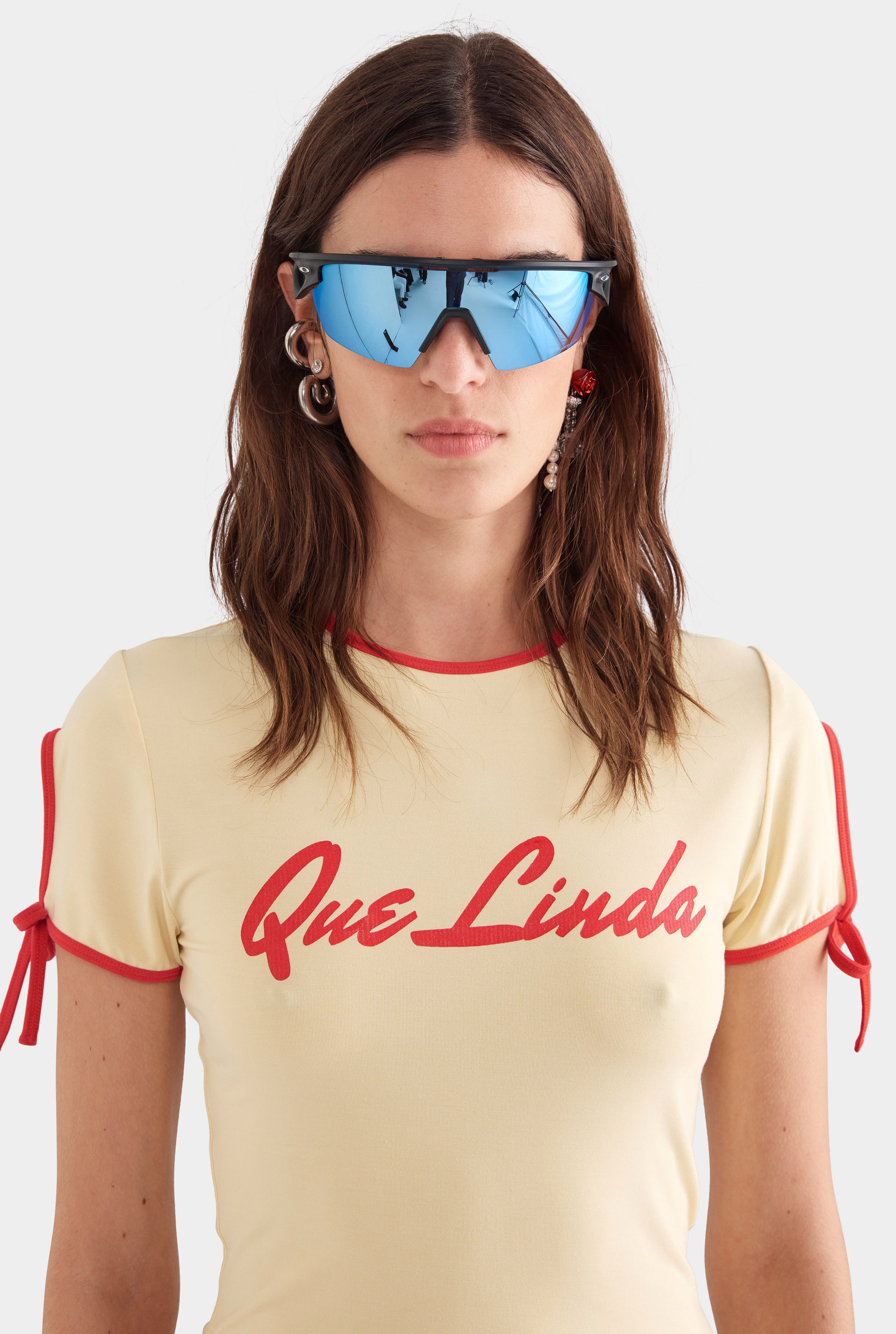 Contrast Jersey Tee - Dusty Yellow/Red Que Linda
