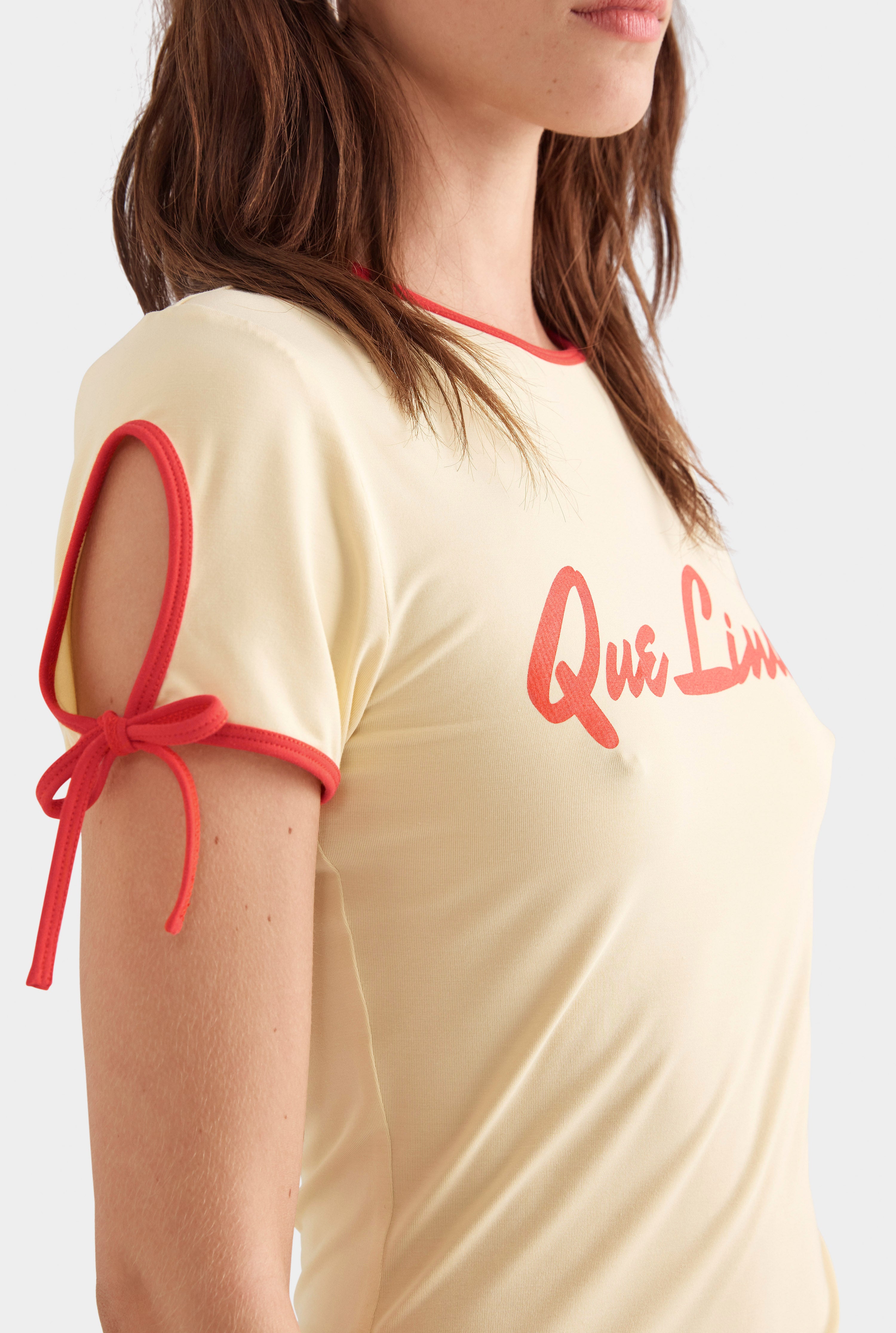 Contrast Jersey Tee - Dusty Yellow/Red Que Linda