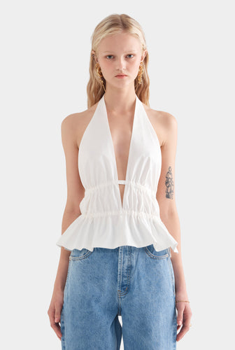 Cotton Poplin Halter Top - White