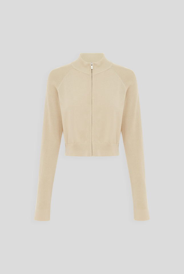 Cotton Cropped Zip Up Jacket - Pale Straw