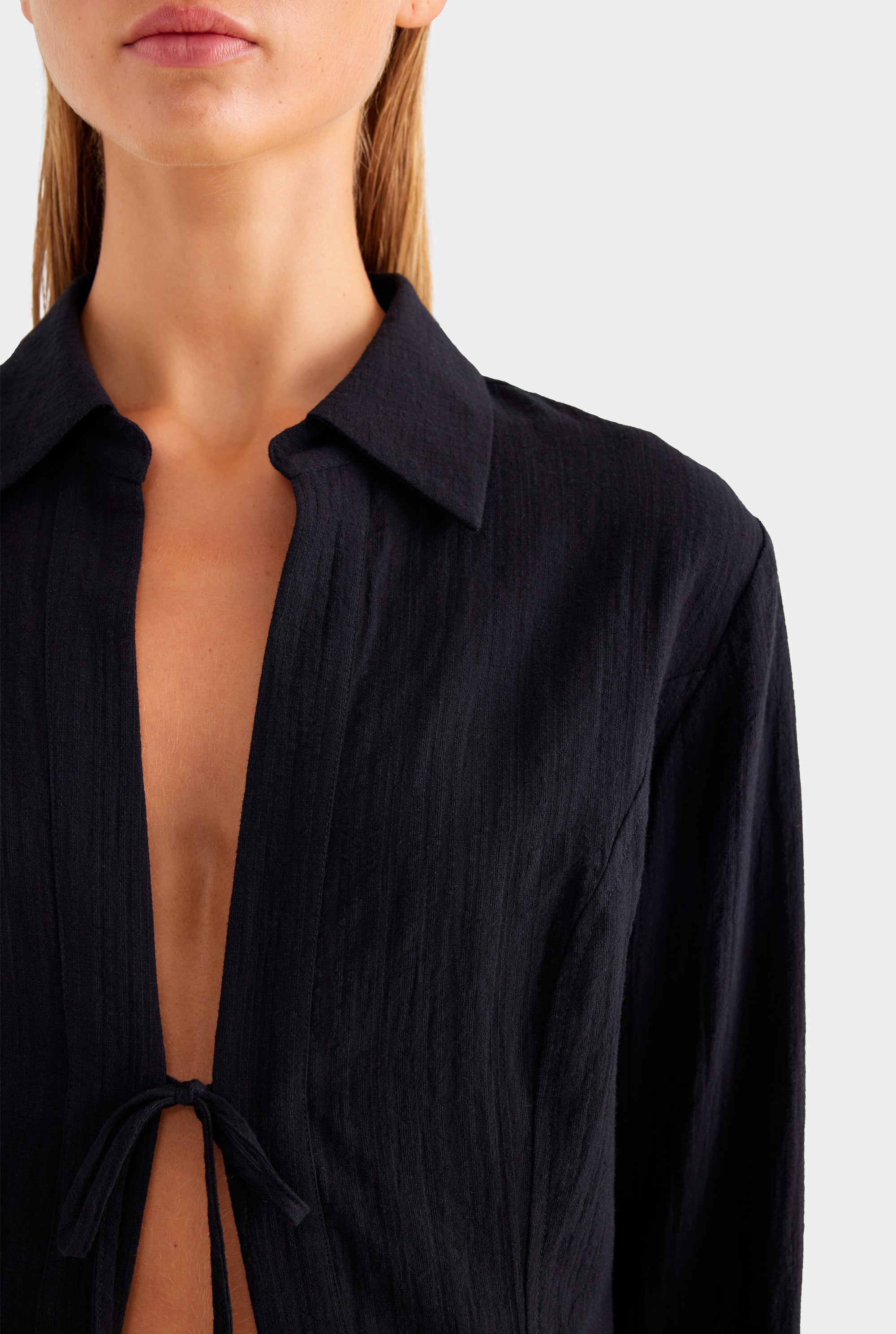 Cotton Tie Up Shirt - Black