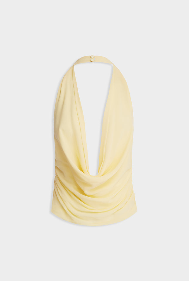 Deep Cowl Sheer Silk Halter - Butter