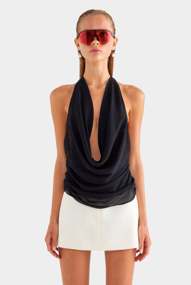 Deep Cowl Sheer Silk Halter - Butter