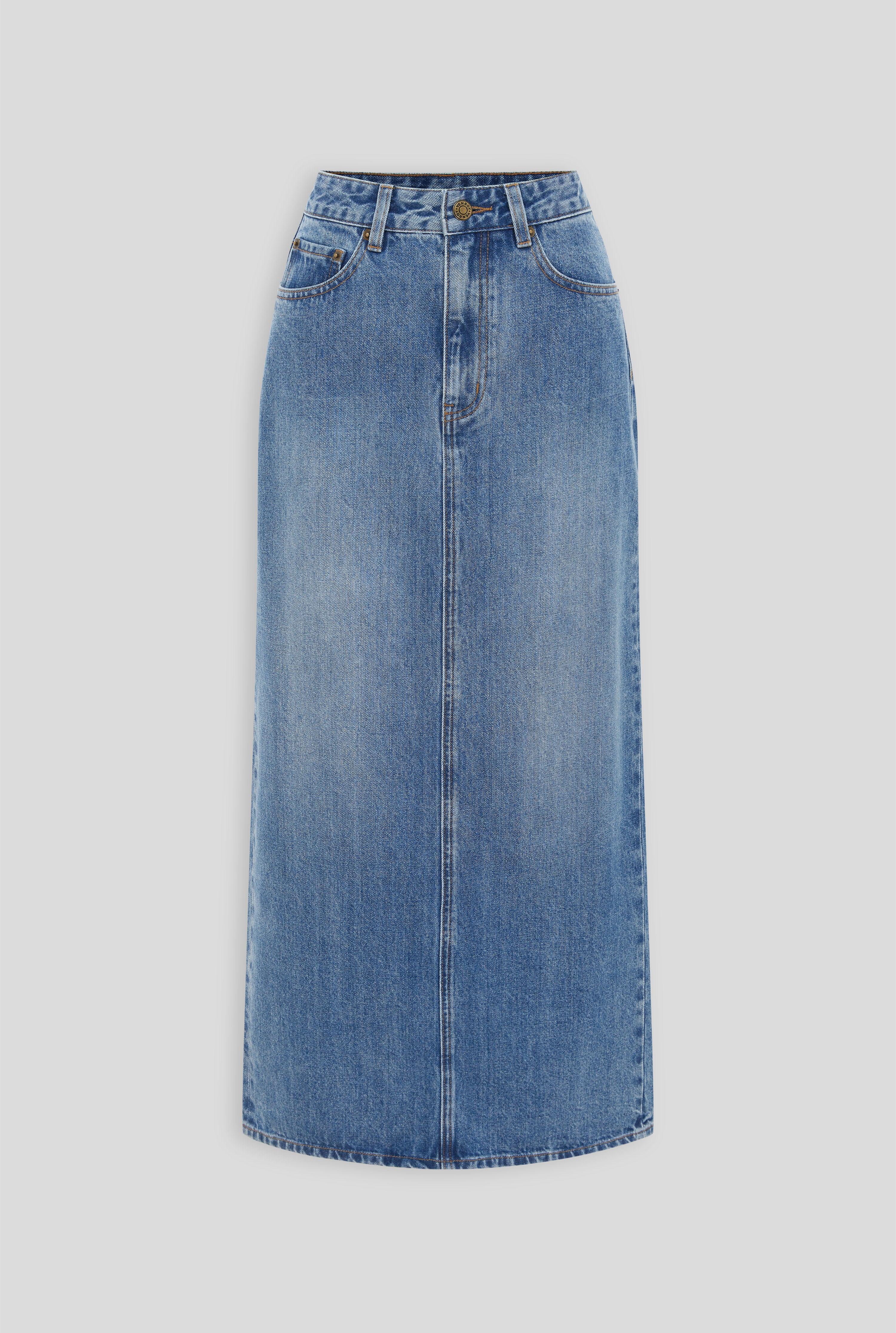 Denim Column Skirt - Mid Blue