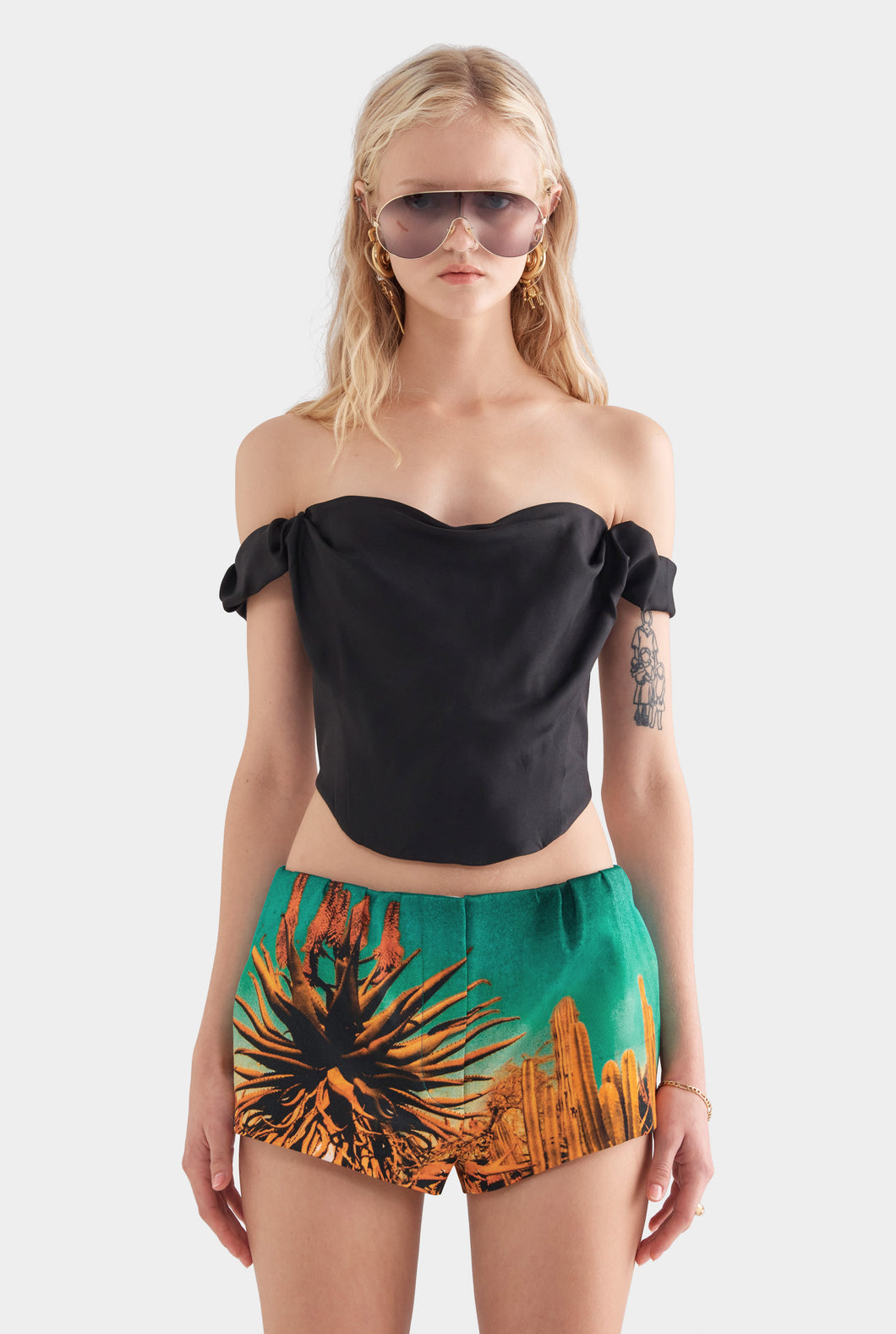 Draped Silk Corset Top - Black