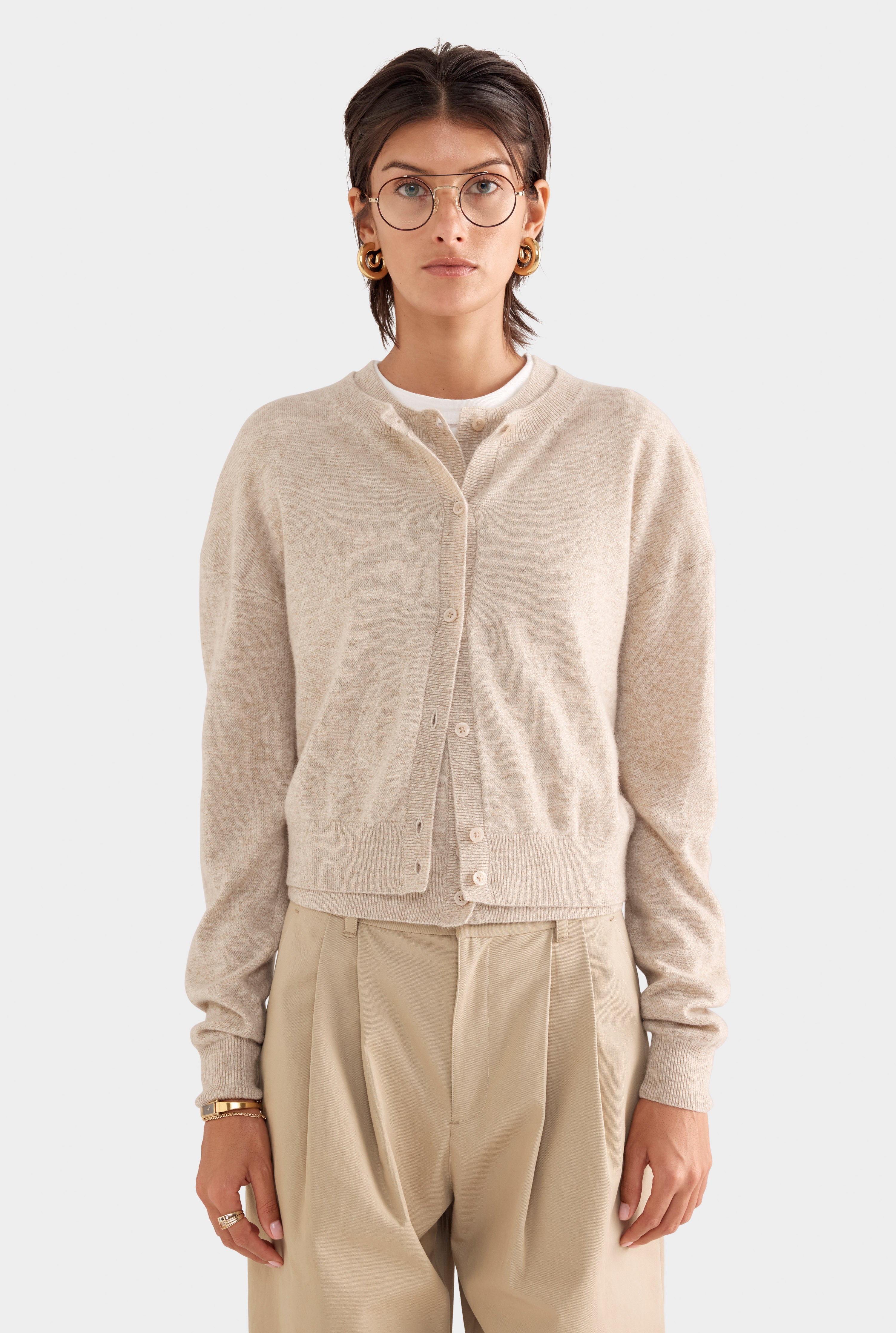 Dropshoulder Cashmere Cardigan - Sand