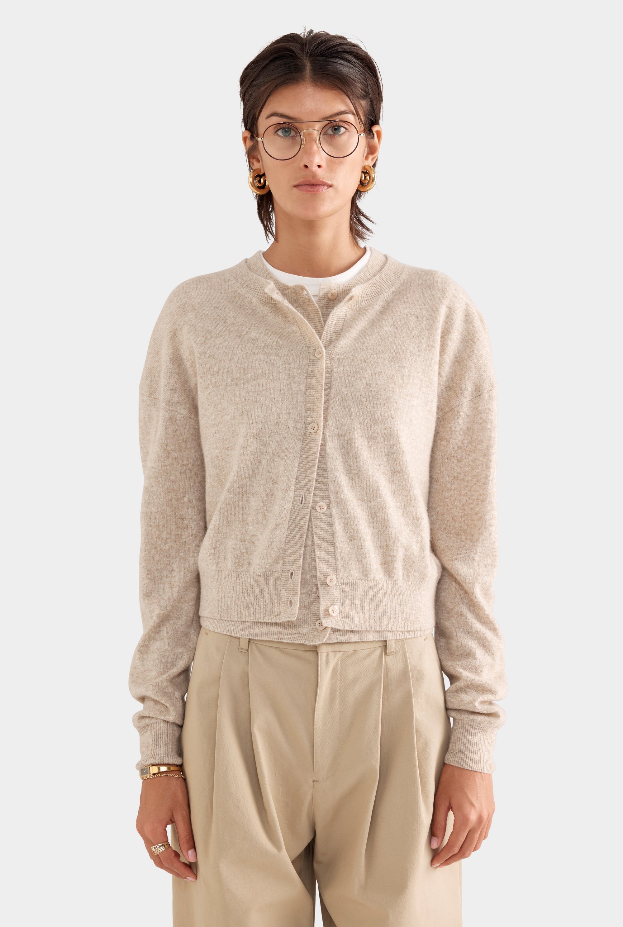 Dropshoulder Cashmere Cardigan - Sand