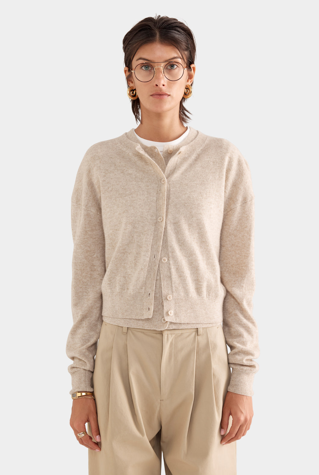 Dropshoulder Cashmere Cardigan - Sand
