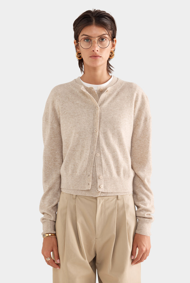 Dropshoulder Cashmere Cardigan - Sand