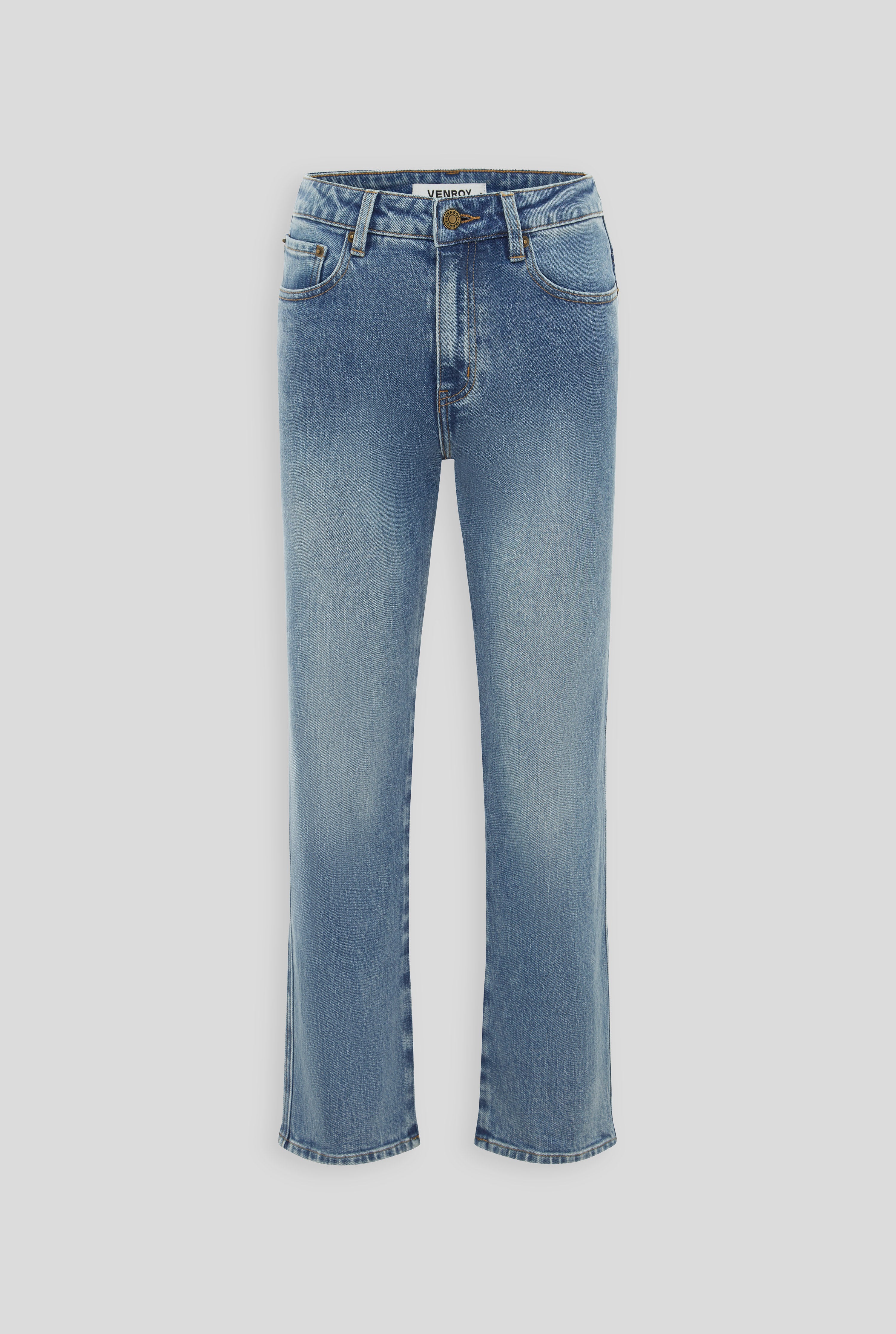 High Rise Straight Leg Jean - Mid Blue