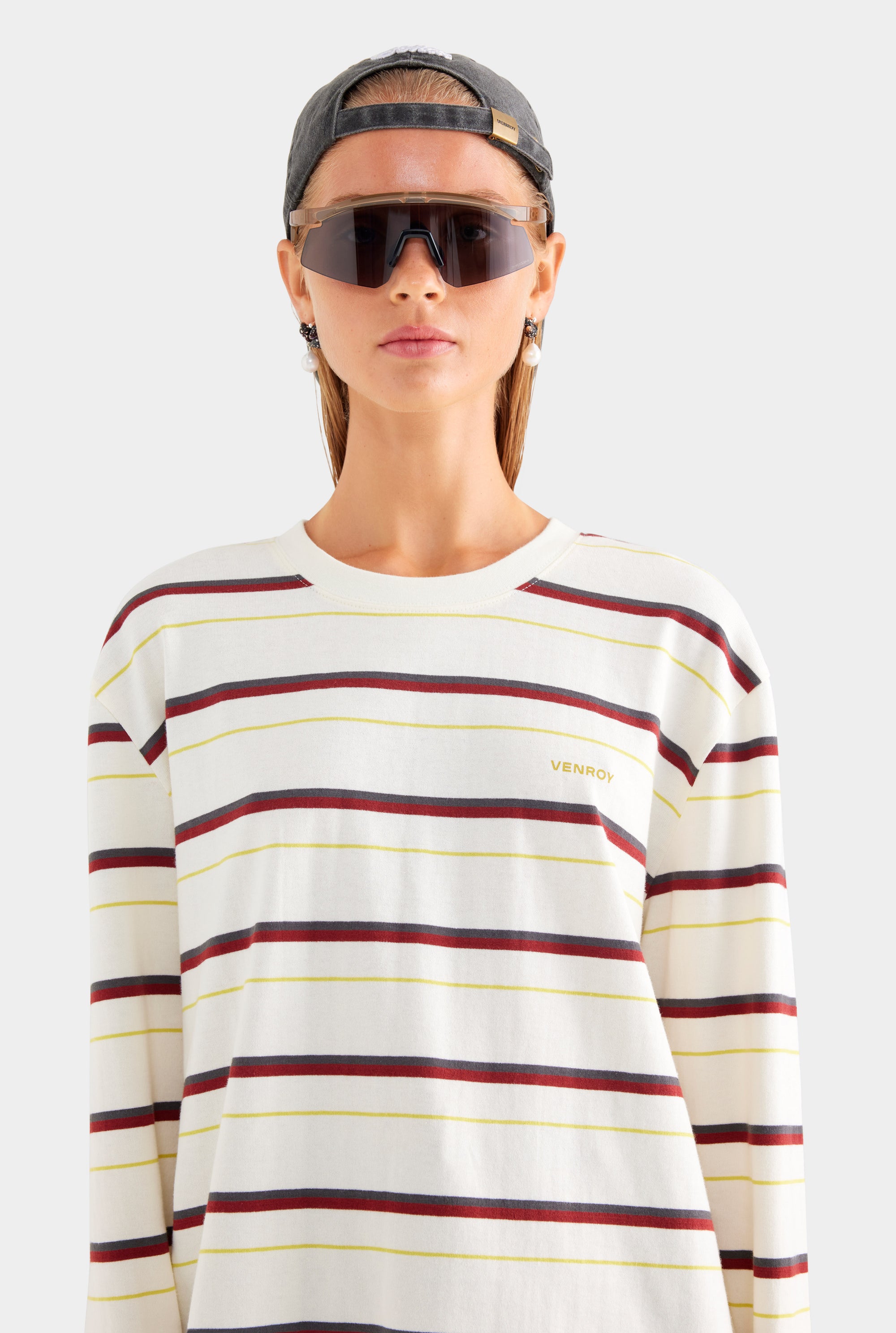 Long Sleeve Striped T Shirt - Cream/Mahogany Brown/Yellow Stripe
