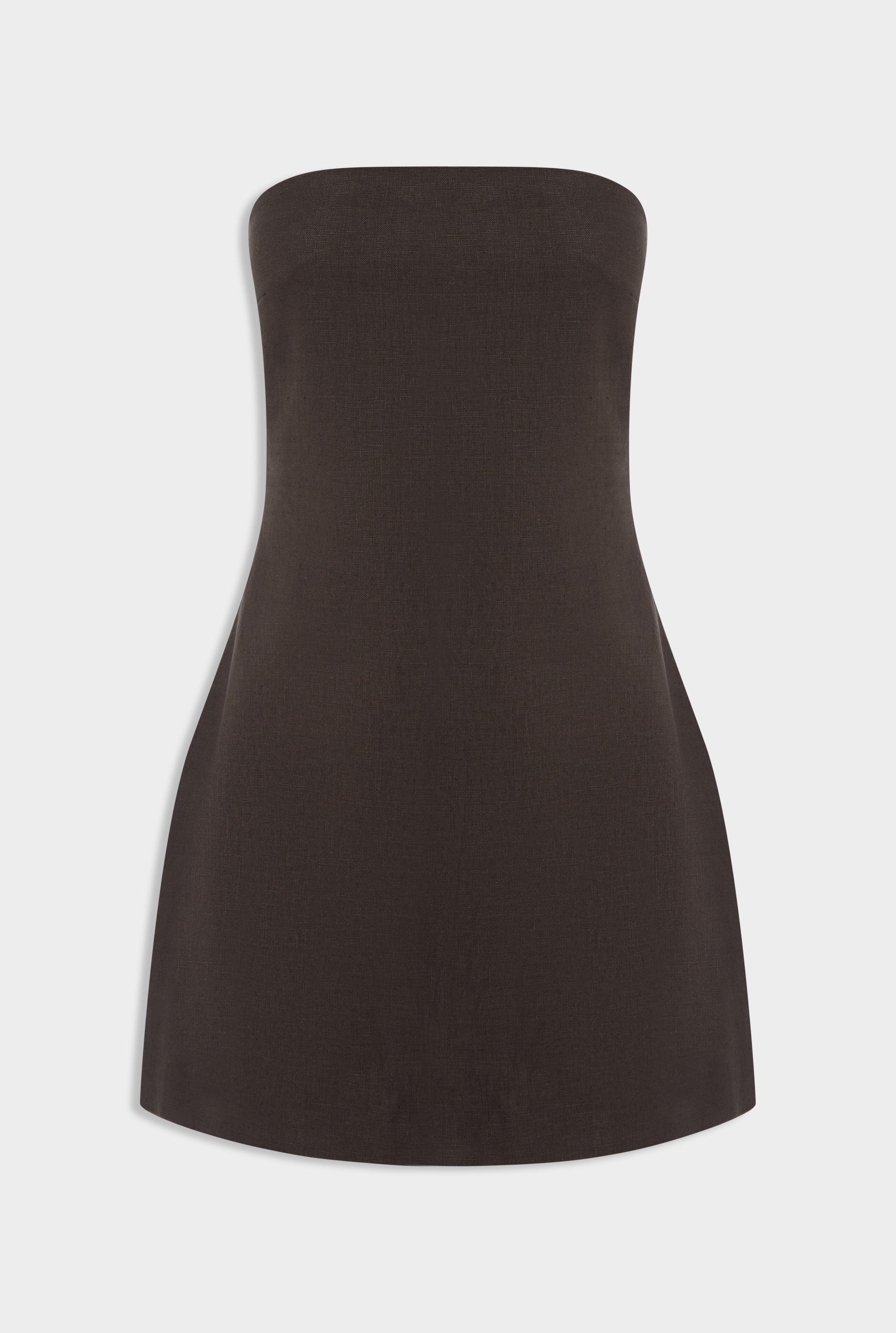 Linen Strapless Mini Dress - Dark Chocolate