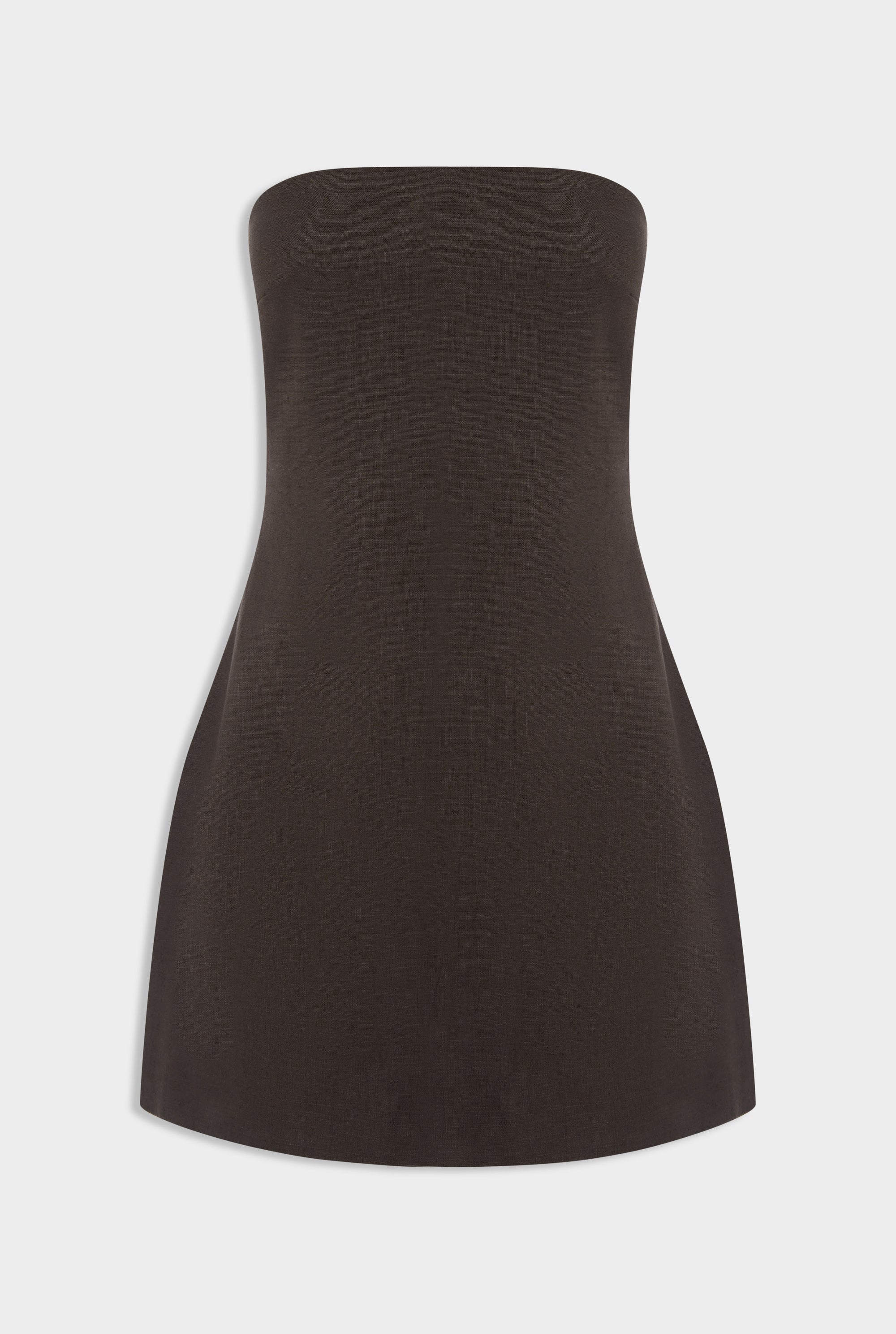 Linen Strapless Mini Dress - Dark Chocolate