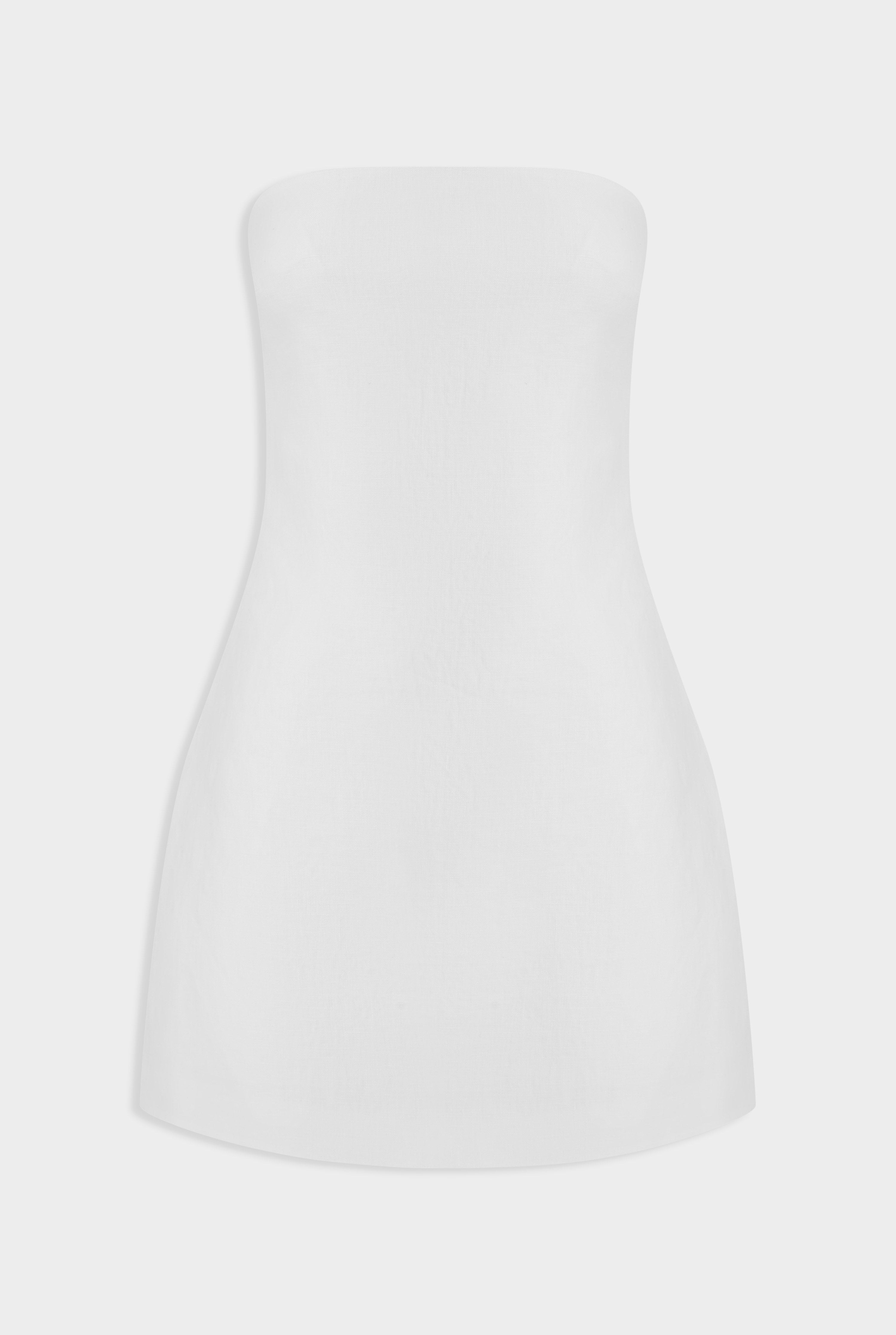 Linen Strapless Mini Dress - White