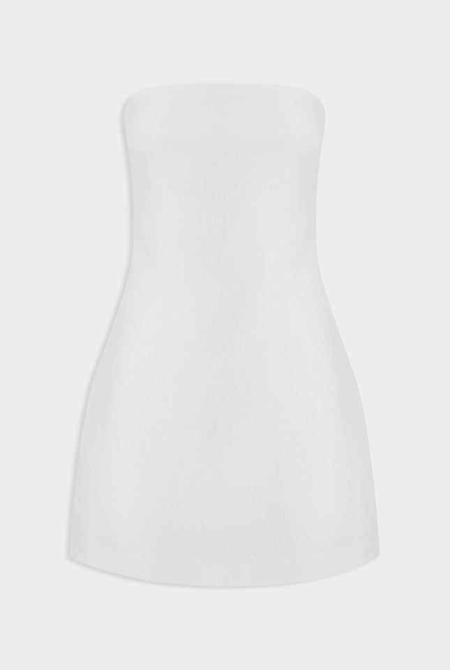 Linen Strapless Mini Dress - White