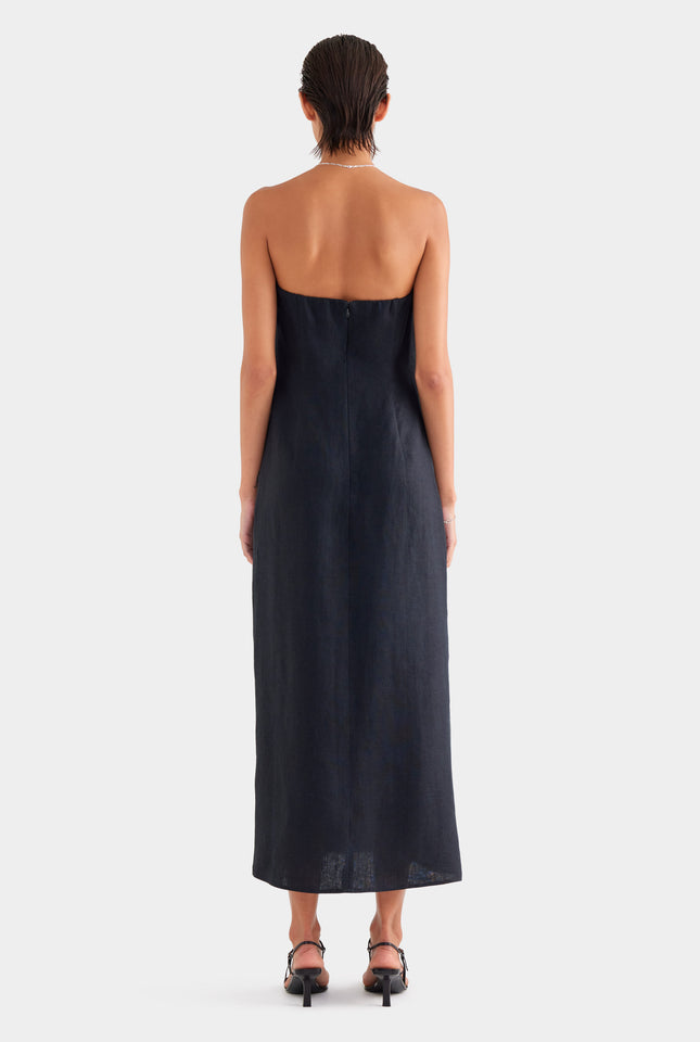 Linen Strapless Maxi Dress - Black
