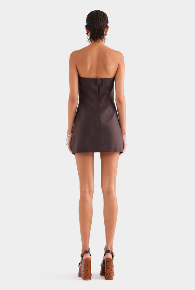 Linen Strapless Mini Dress - Dark Chocolate