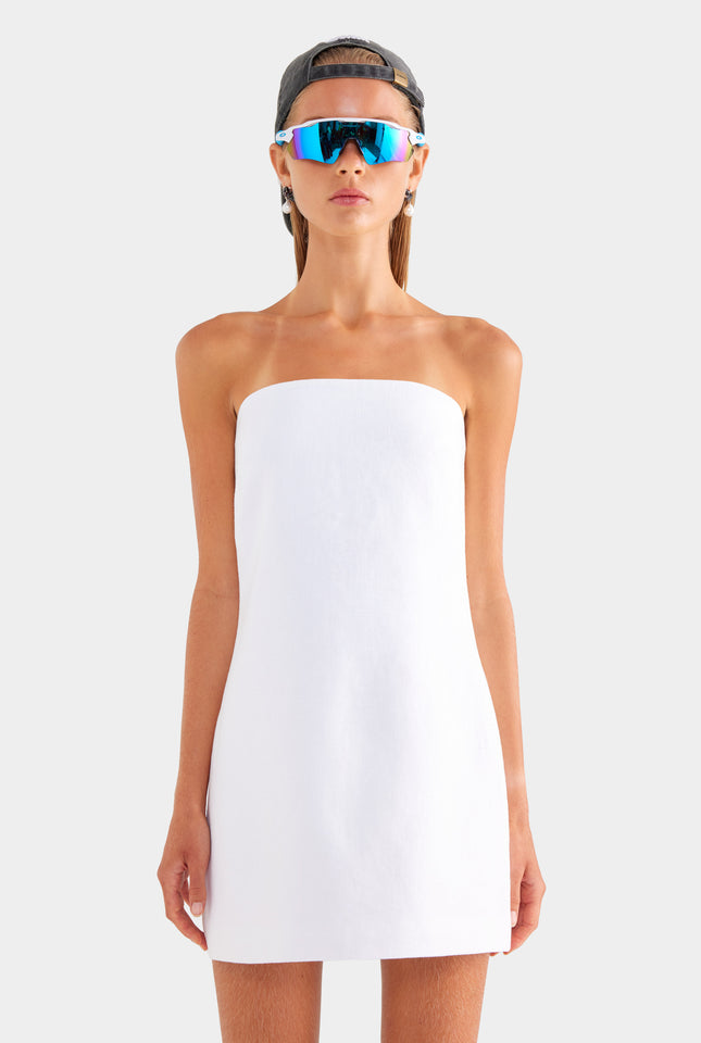 Linen Strapless Mini Dress - White