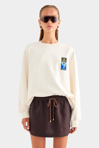 Relaxed Crewneck Track Sweater - Cream