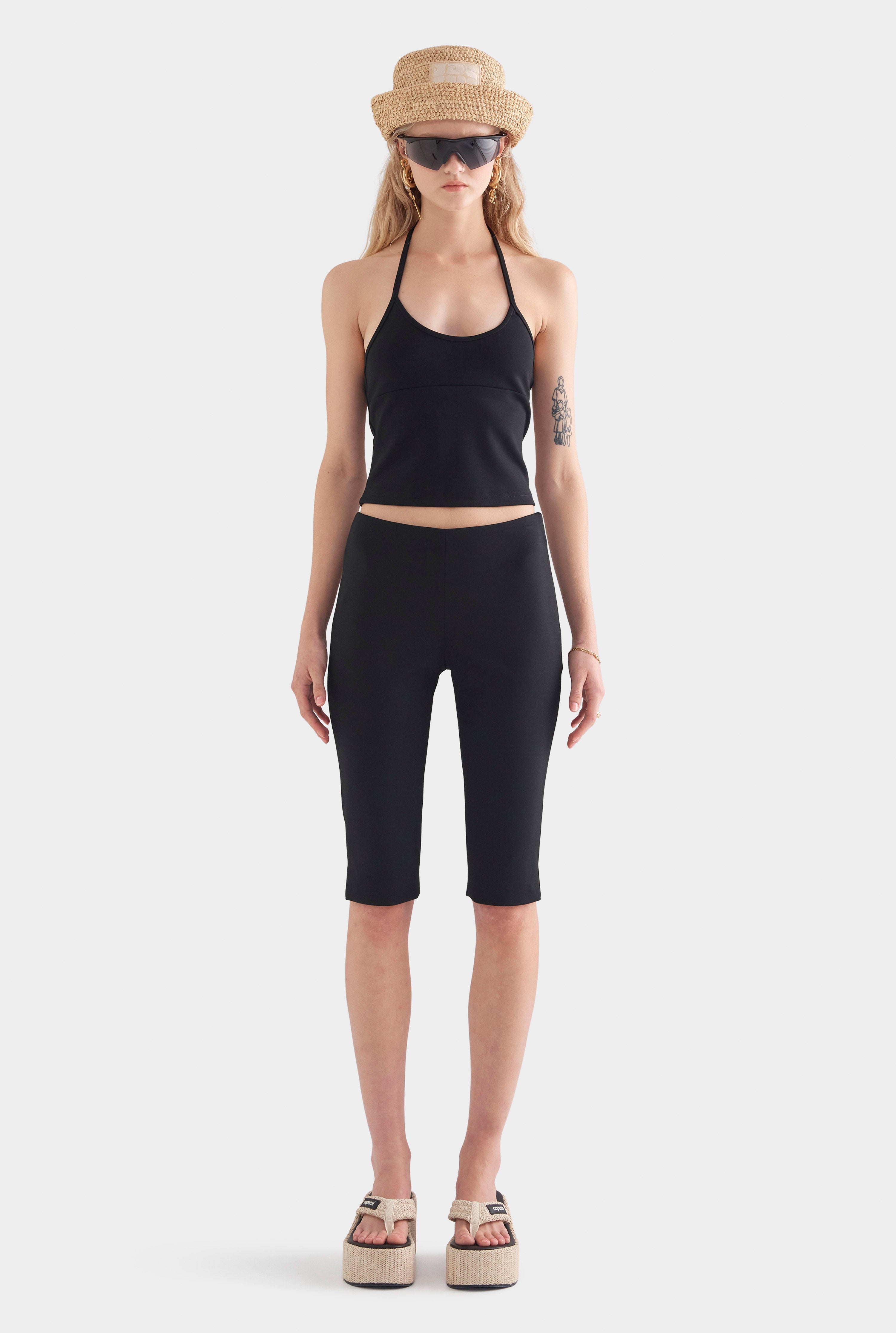 Low Cut Stretch Wool Tank - Black