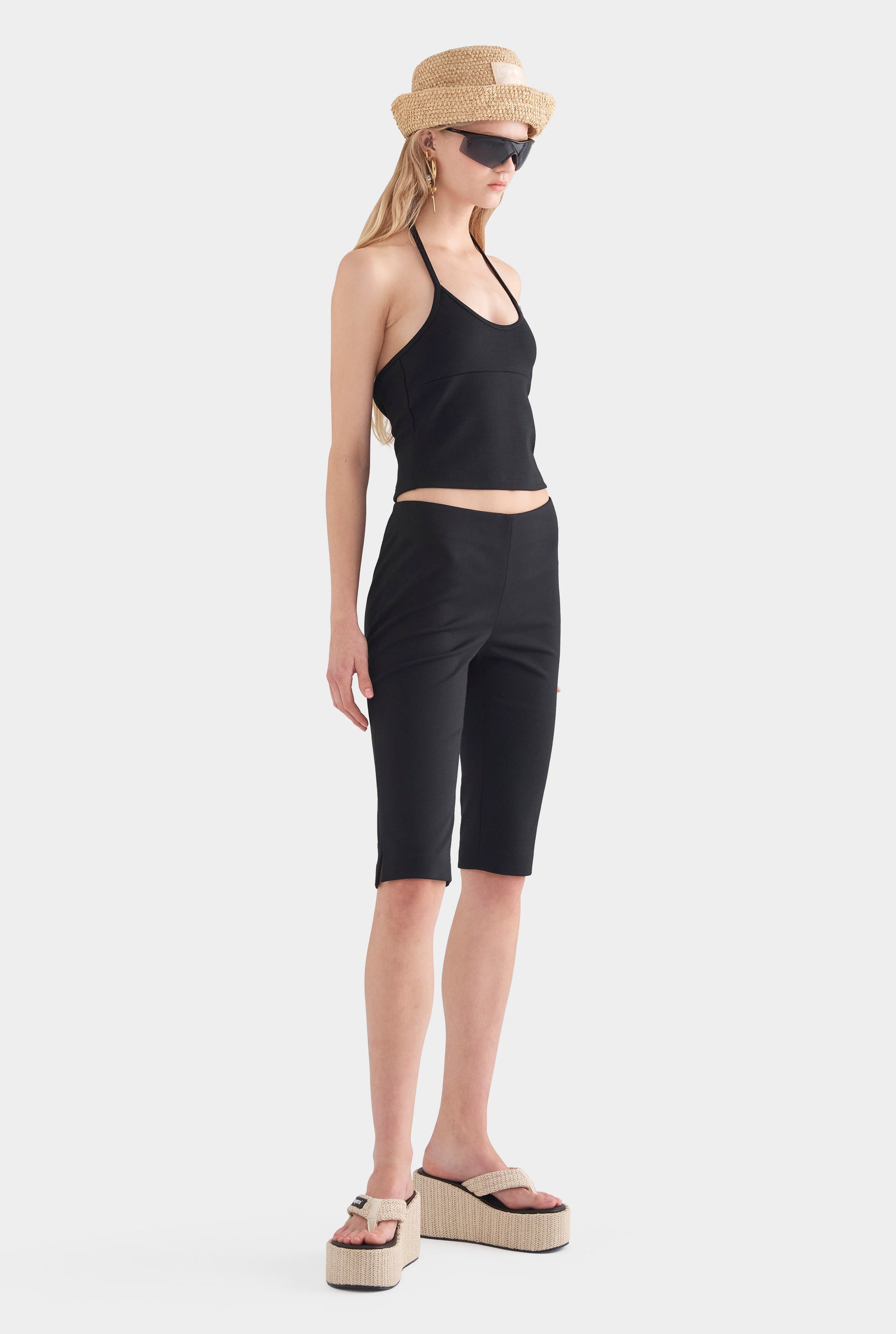 Low Cut Stretch Wool Tank - Black