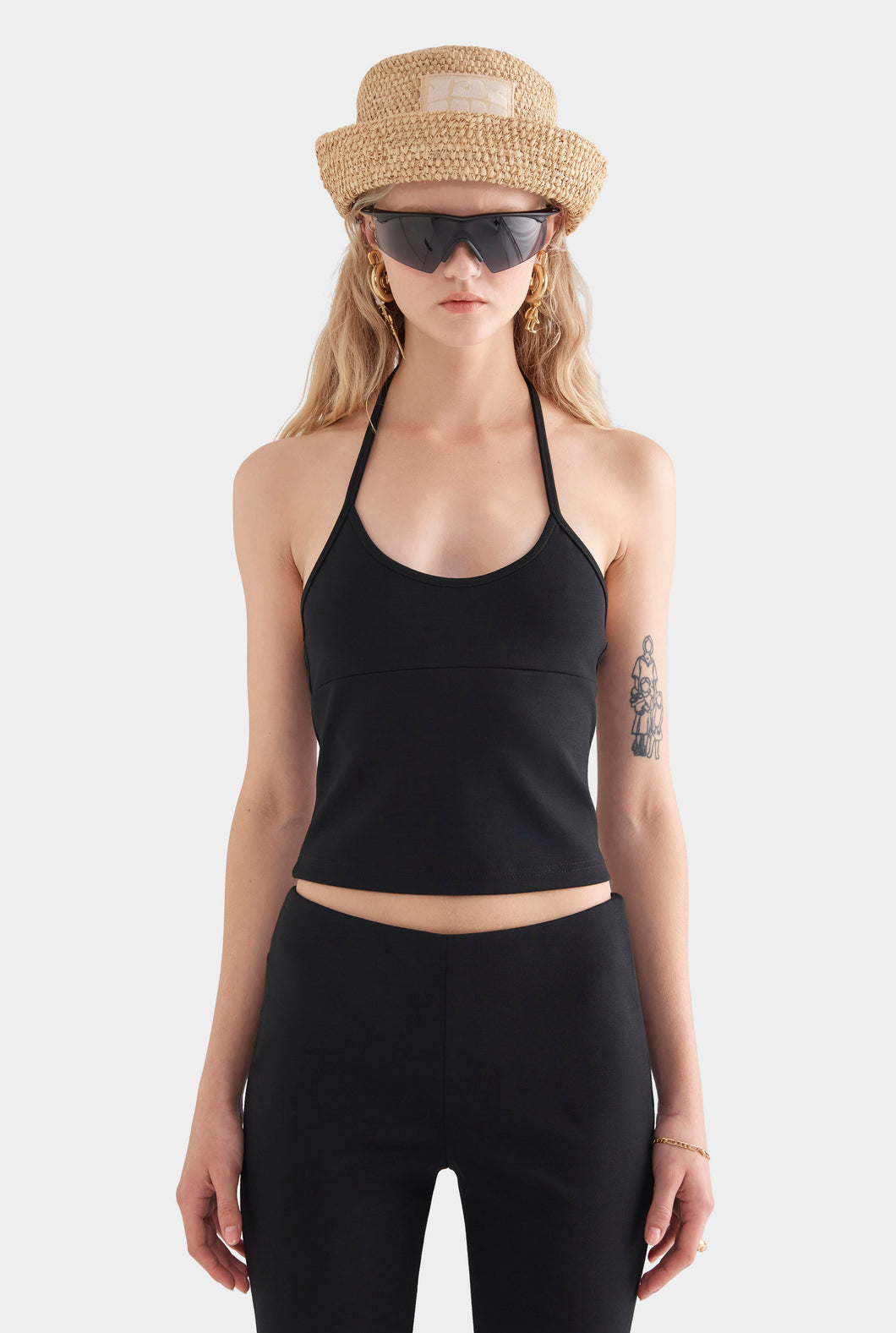 Low Cut Stretch Wool Tank - Black