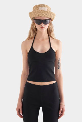 Low Cut Stretch Wool Tank - Black