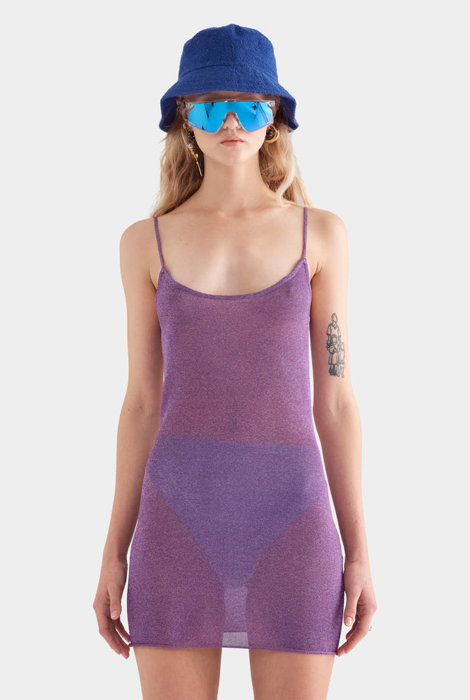 Lurex Knit Mini Dress - Bright Purple