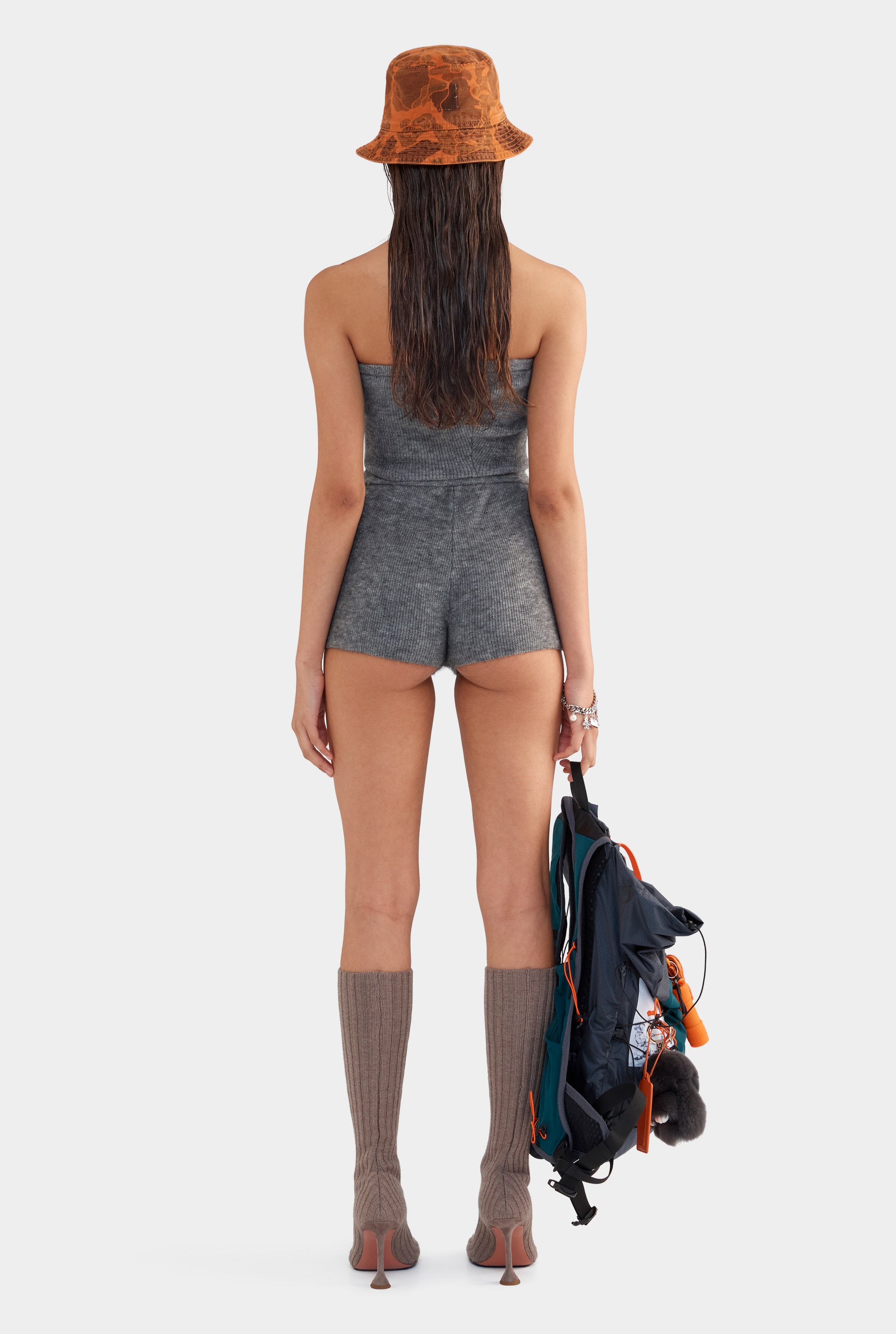 Mohair Wool Knit Strapless Top - Dark Grey Marl
