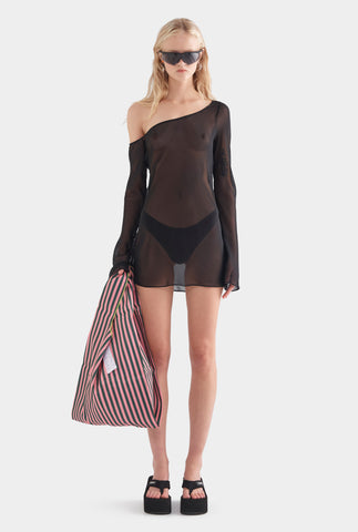 One Shoulder Silk Mini Dress - Black