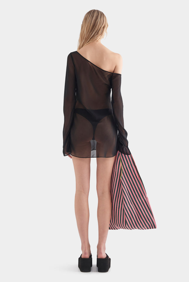 One Shoulder Silk Mini Dress - Black