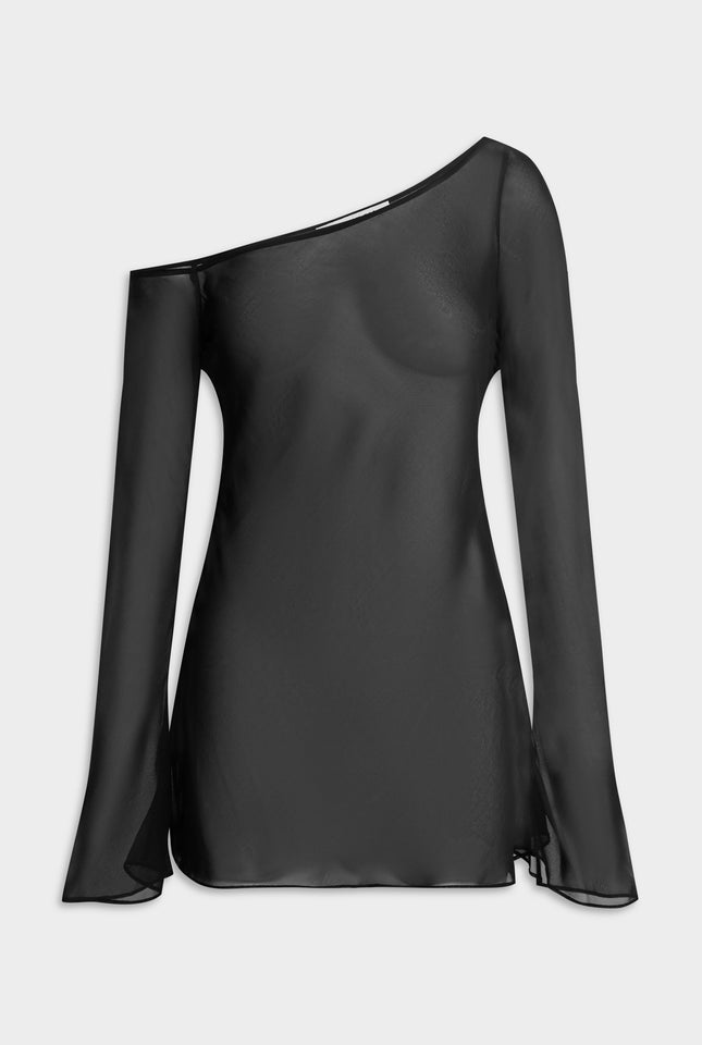 One Shoulder Silk Mini Dress - Black