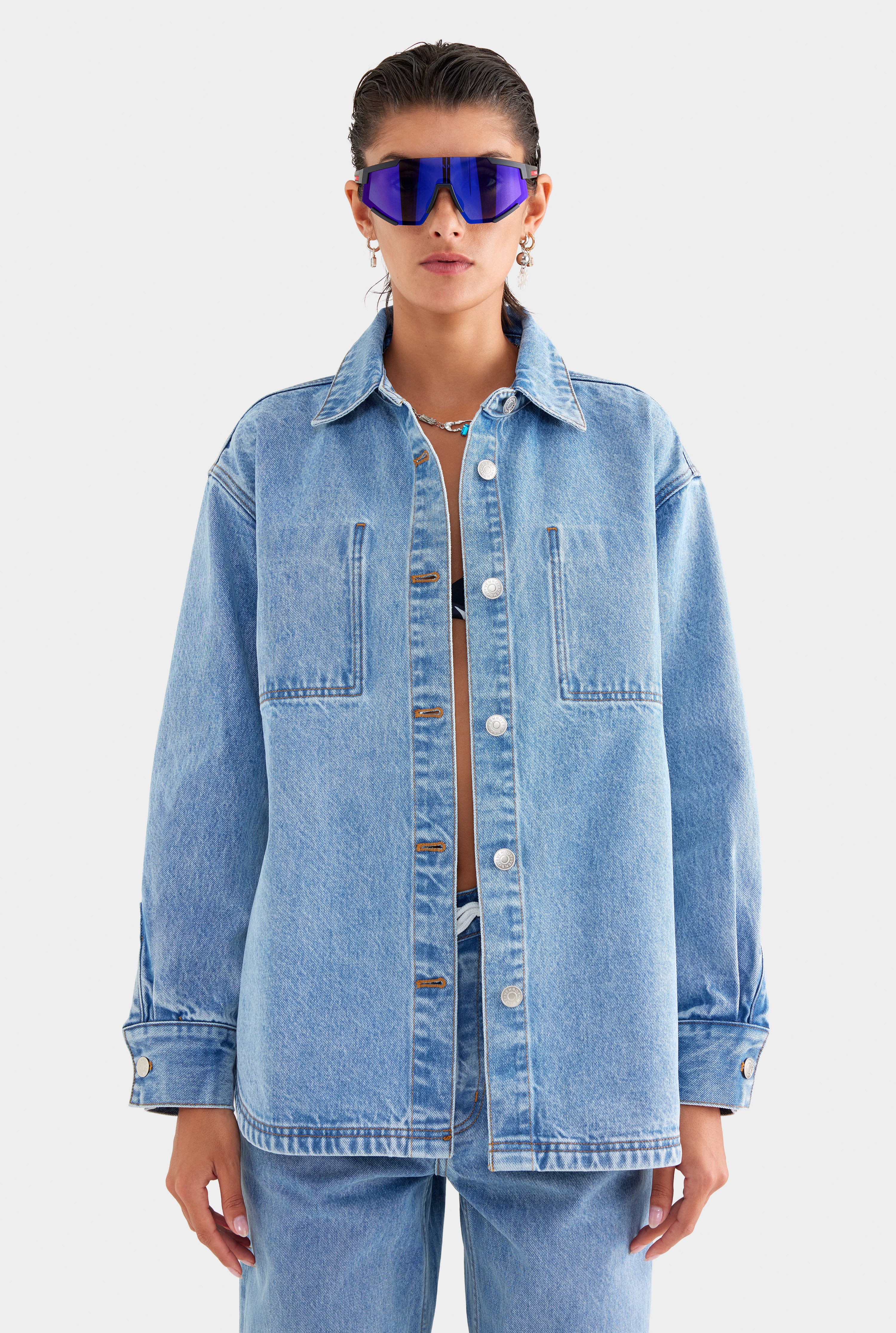 Pocket Detail Relaxed Denim Shirt - Light Blue