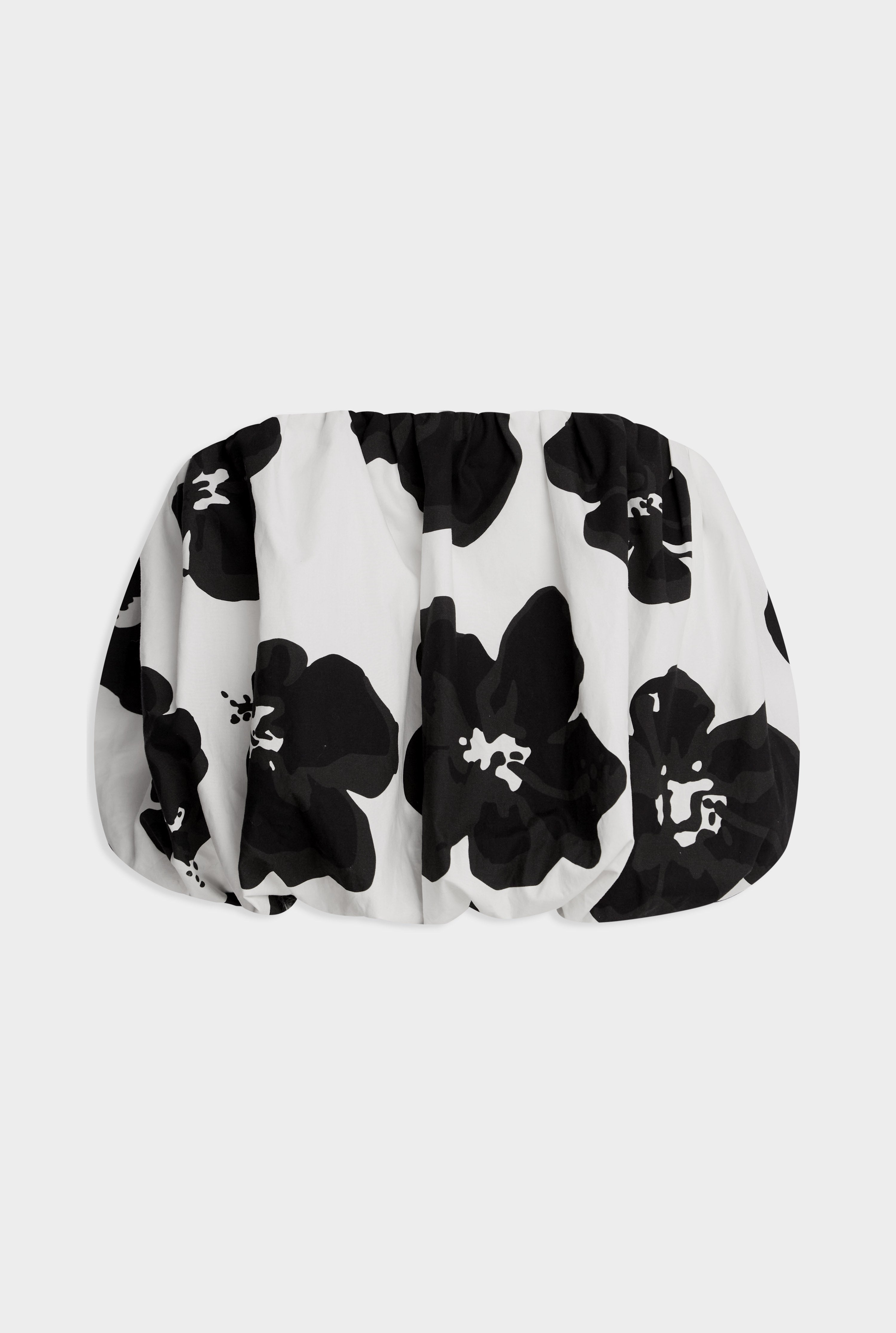 Printed Cotton Strapless Bubble Top - White/Black Hibiscus