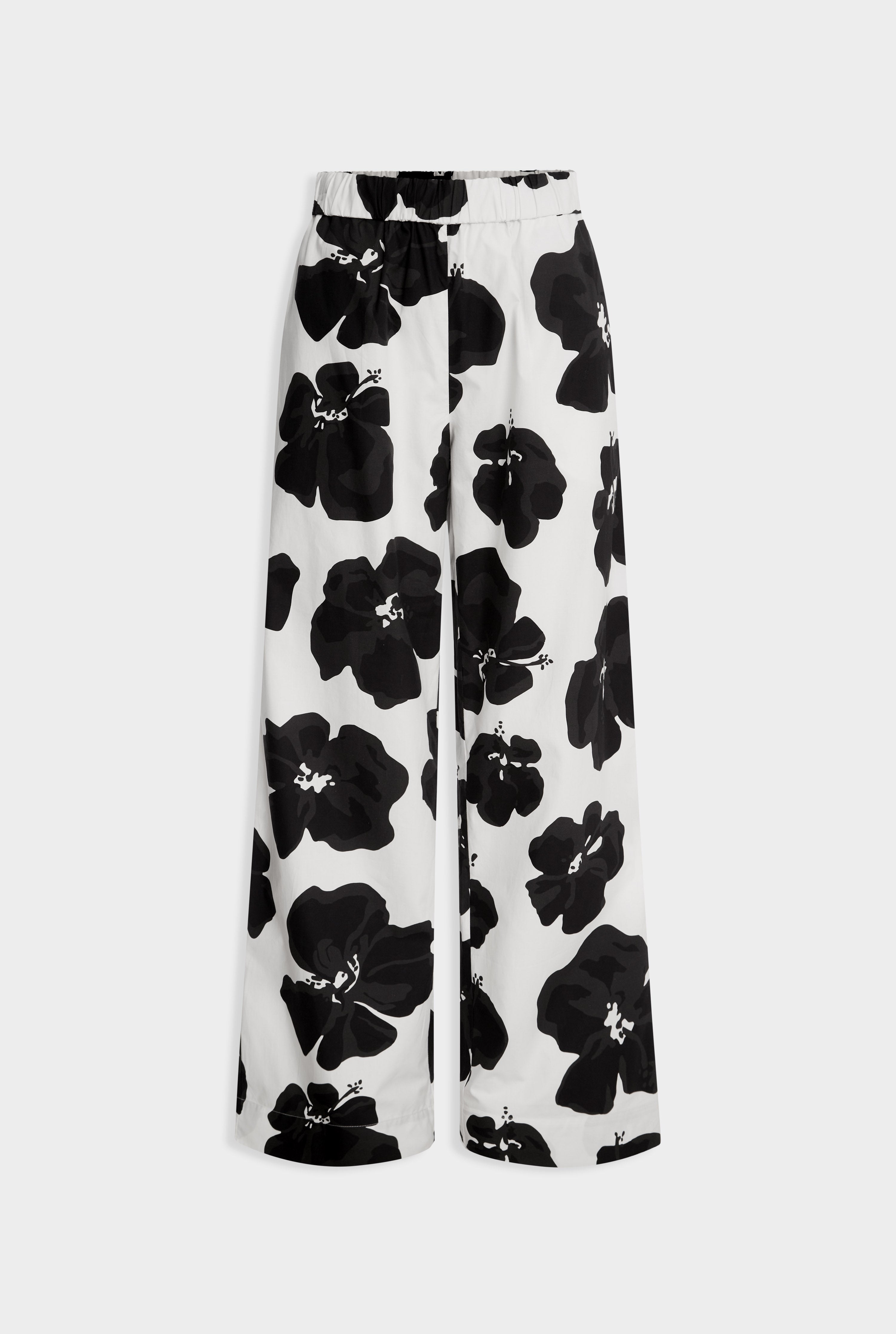 Printed Heavy Cotton Poplin Pant - White/Black Hibiscus