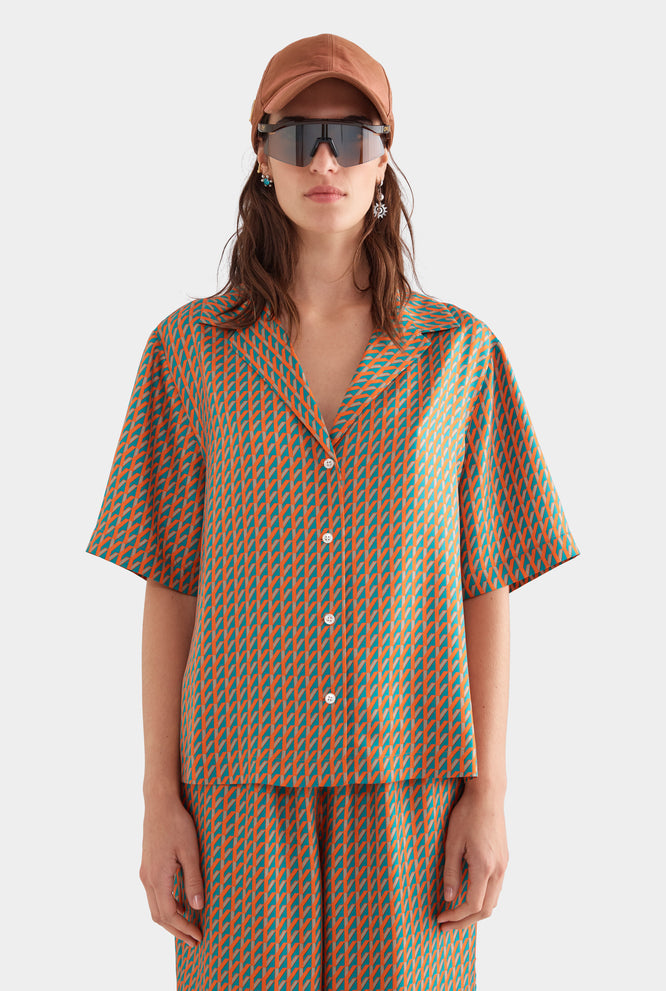 Relaxed Silk Camp Collar Shirt - Pineapple Print