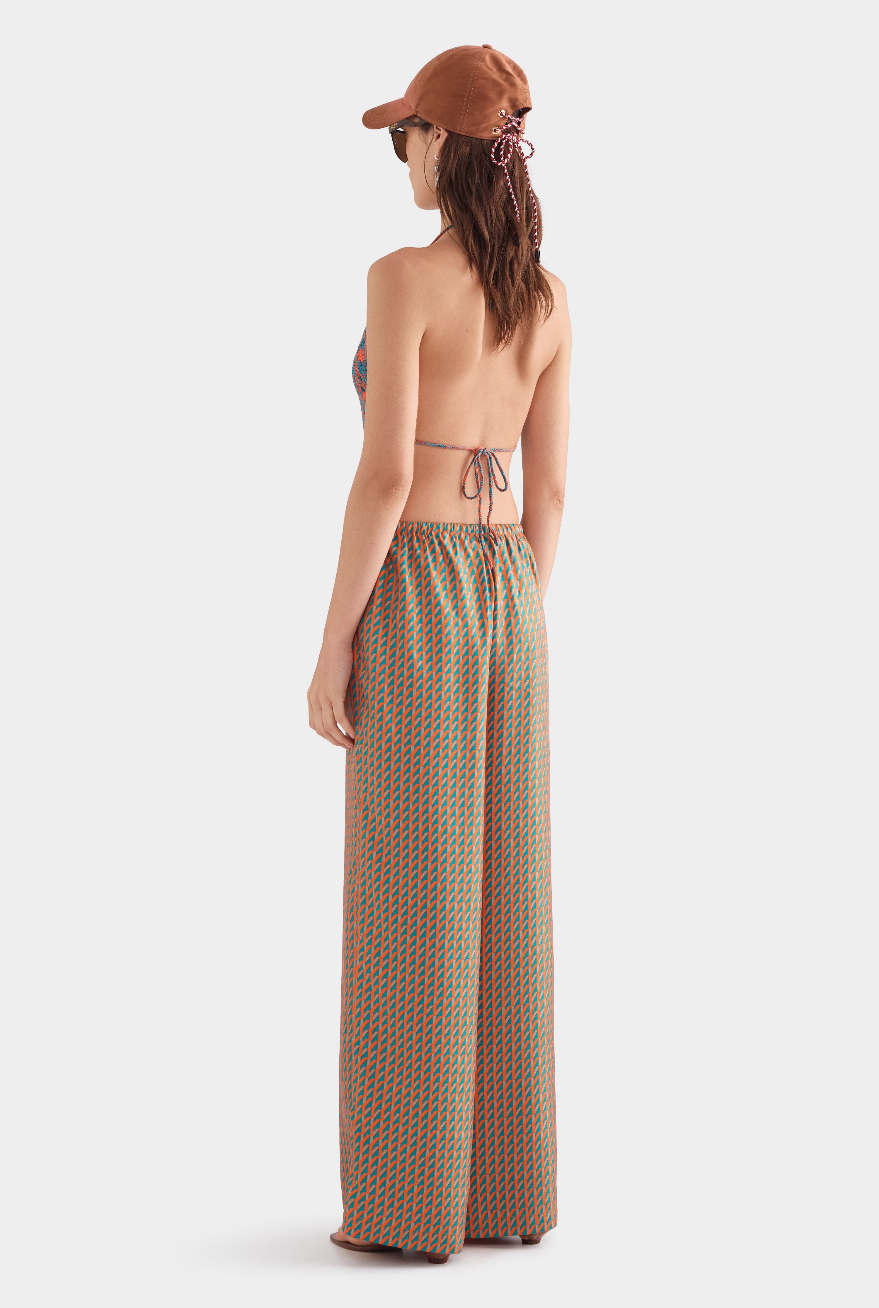Relaxed Silk Drawstring Pant - Teal/Bright Orange V Monogram