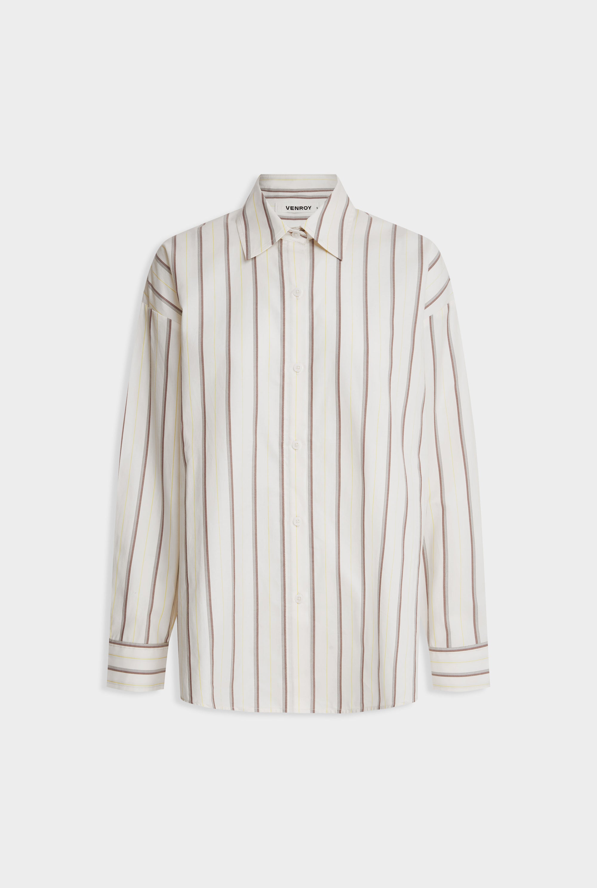 Relaxed Striped Cotton Shirt - Cream/Mahogany Brown/Yellow Stripe