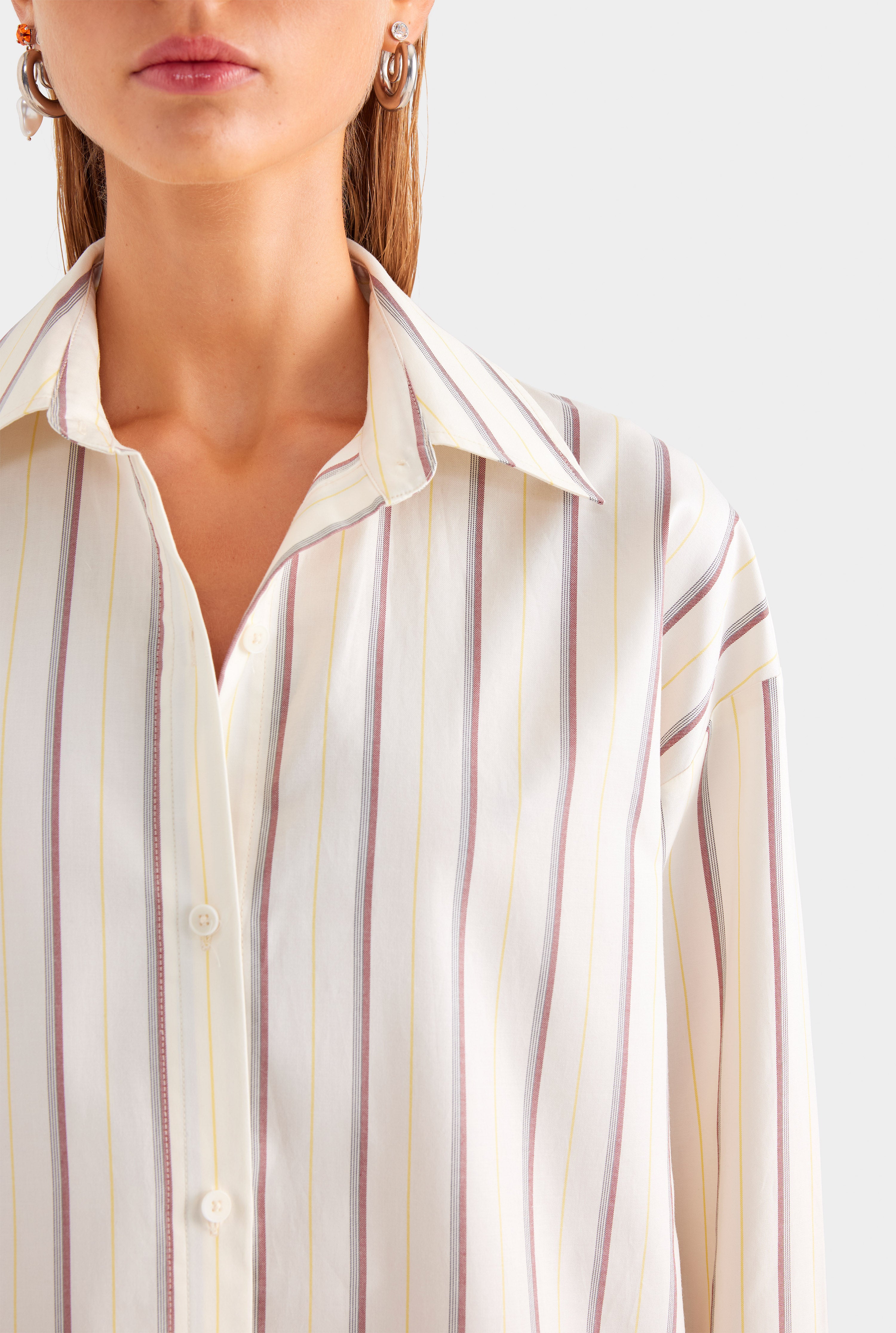 Relaxed Striped Cotton Shirt - Cream/Mahogany Brown/Yellow Stripe